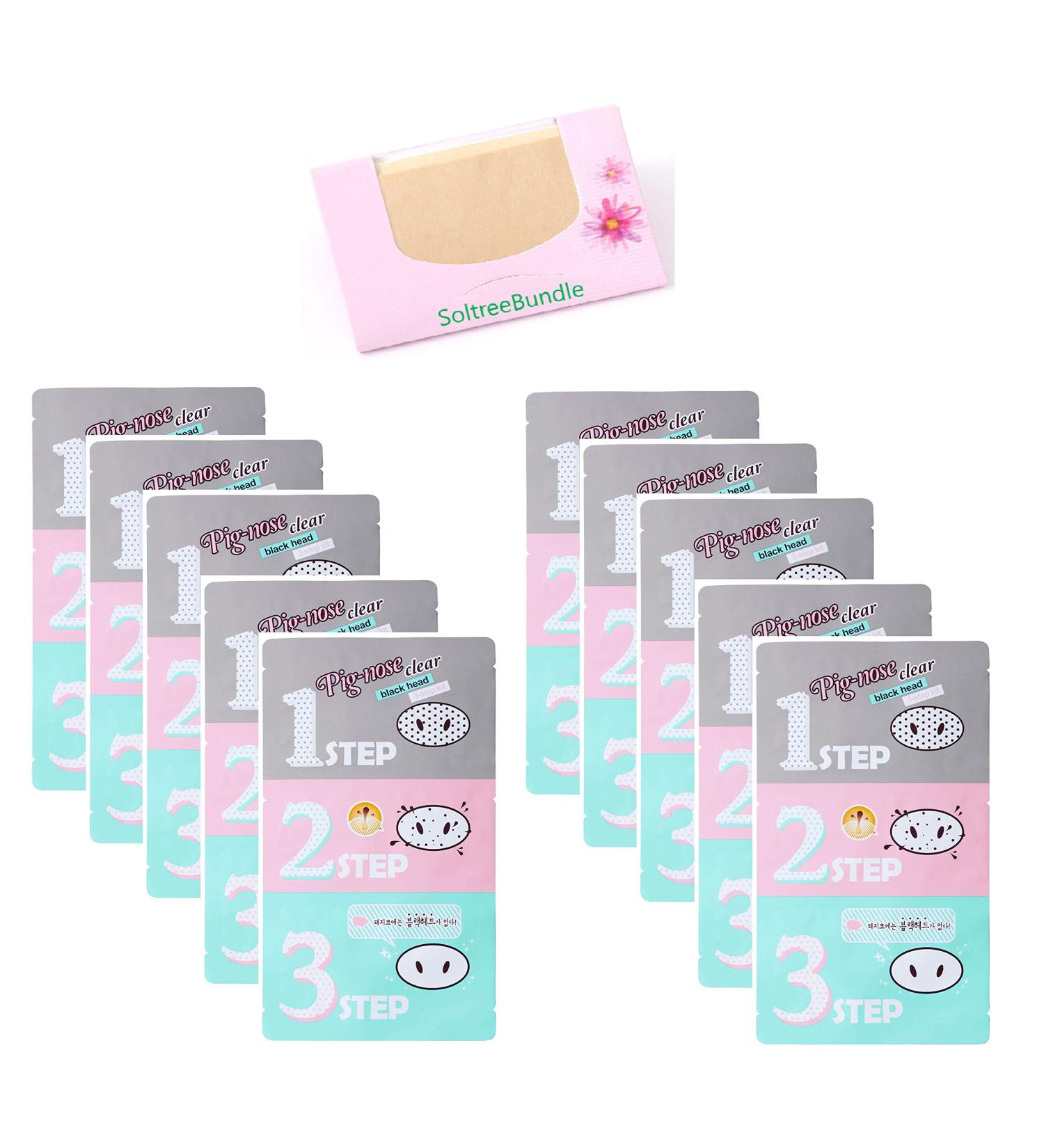 10 Set SoltreeBundle Pig Nose Clear Blackhead 3-Step Kit with Oil Blotting Paper - Korean Skincare - Buy Online on GoSupps.com