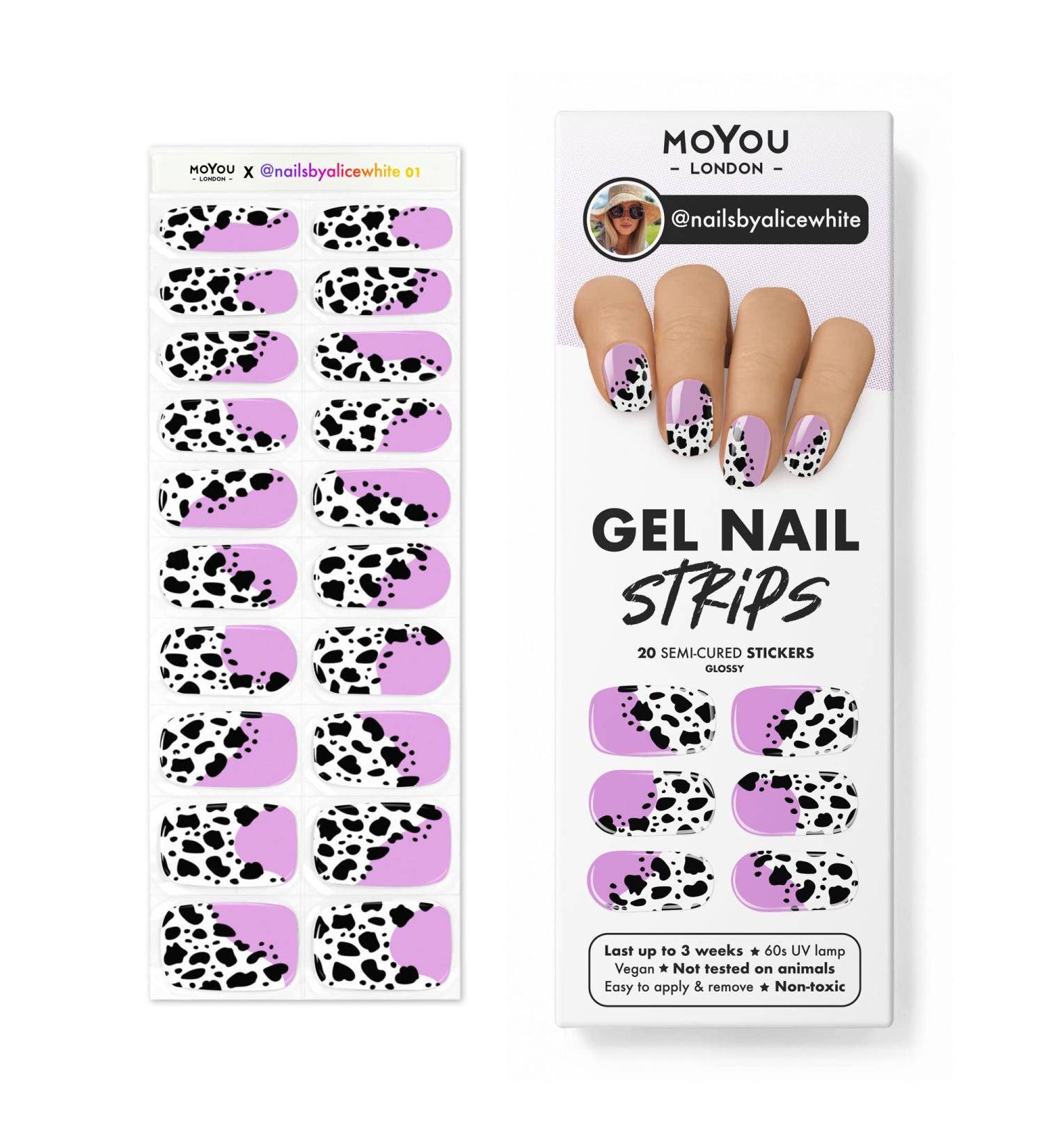 MOYOU LONDON Semi Cured Gel Nail Wraps - 20 Pcs Salon-Quality Manicure Set with Nail File & Cuticle Stick | Nailsbyalicewhite 01 - Buy Online on GoSupps.com