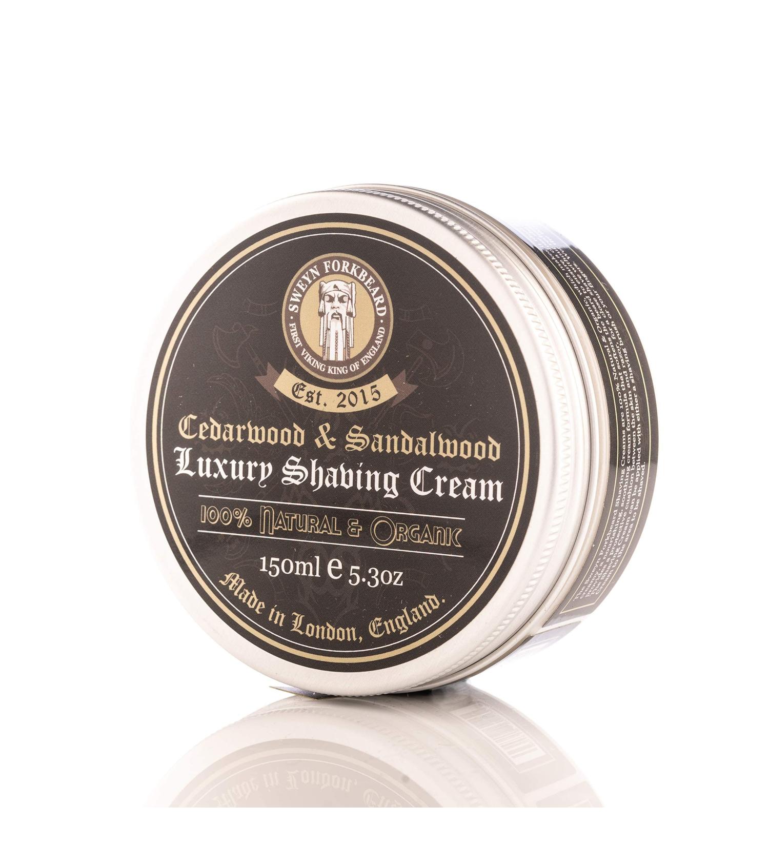 Organic Cedarwood & Sandalwood Shaving Cream, 150ml - Sweyn Forkbeard London - Buy Online on GoSupps.com