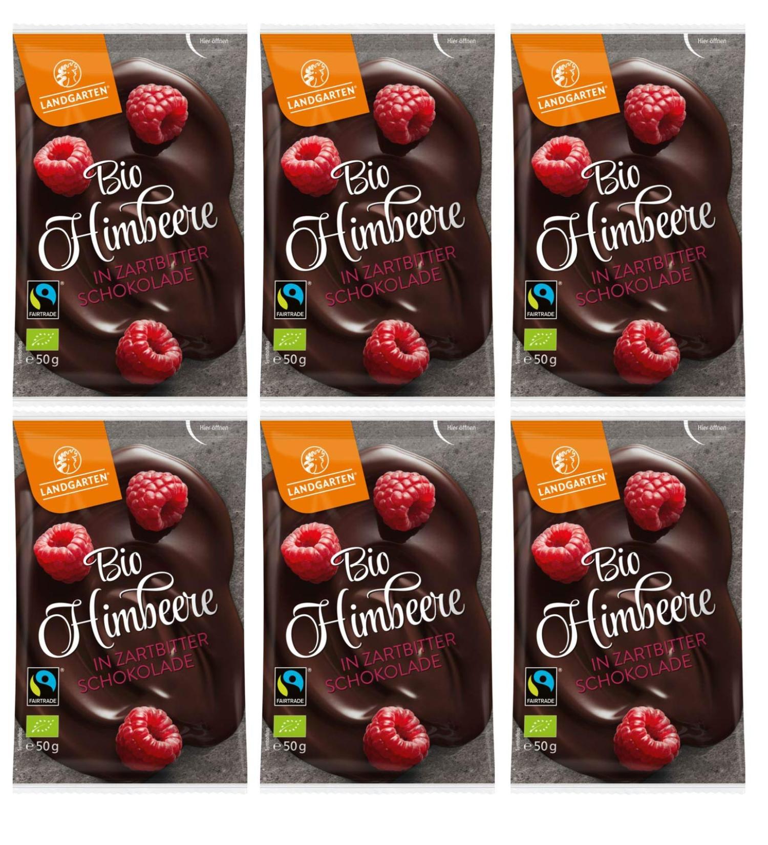 Buy Landgarten Organic Raspberry in Dark Chocolate - 6 x 50g | Premium Healthy Snack - Buy Online on GoSupps.com