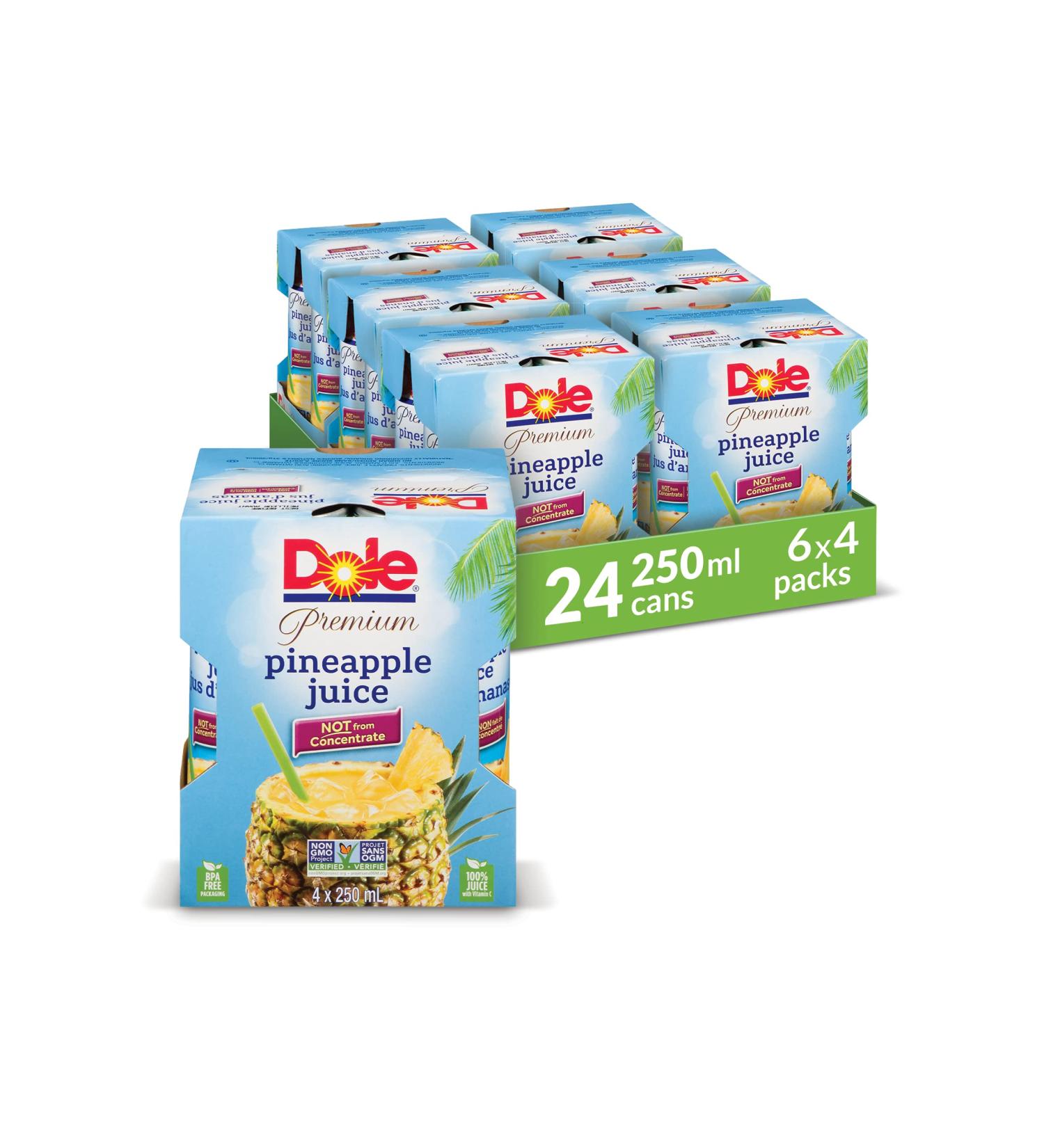 Dole Pineapple Juice 100% Pineapple 240 mL Case of 6 (4 Pack) Cans packing may vary - Buy Online on GoSupps.com