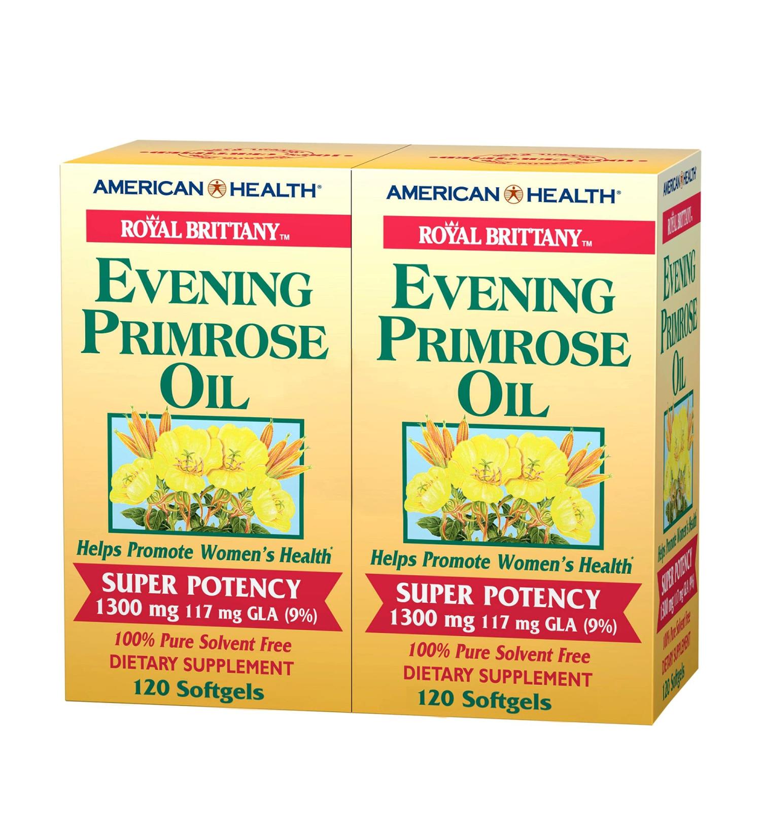 American Health Royal Brittany Evening Primrose Oil Softgels 2-Pack - Women's Health Support for PMS - Non-GMO Gluten-Free, 1300mg, 120ct - Buy Online on GoSupps.com