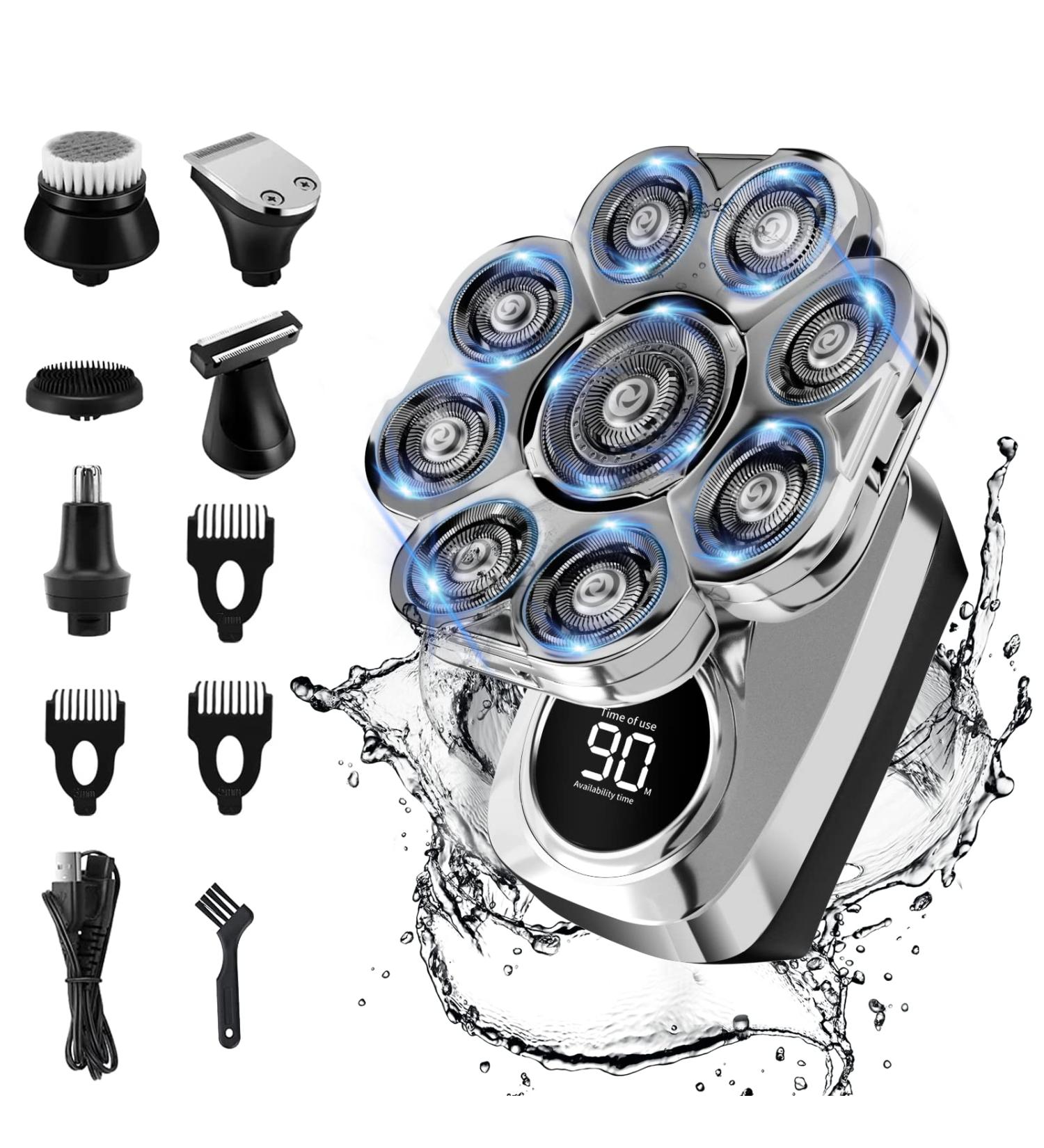 Head Shaver for Bald Men - 6 in 1 Waterproof Electric Razor with LED Display | Rechargeable Wet/Dry Grooming Kit - Buy Online on GoSupps.com