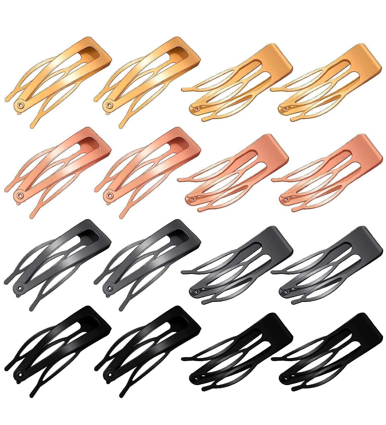 32 Pieces Snap Hair Clips Double Grip Hair Clips Metal Snap Clips for Hair Snap Hair Barrettes for Women (Black Rose Gold Gold Gun Black) - Buy Online on GoSupps.com