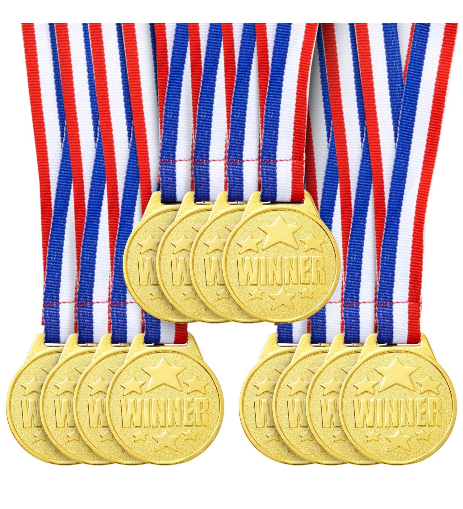 Juvale 12 Pack Gold Metal Awards Medals with Neck Ribbon - 1.5 Diameter for Sports, Tournaments, Contests - Kids and Adults - Buy Online on GoSupps.com