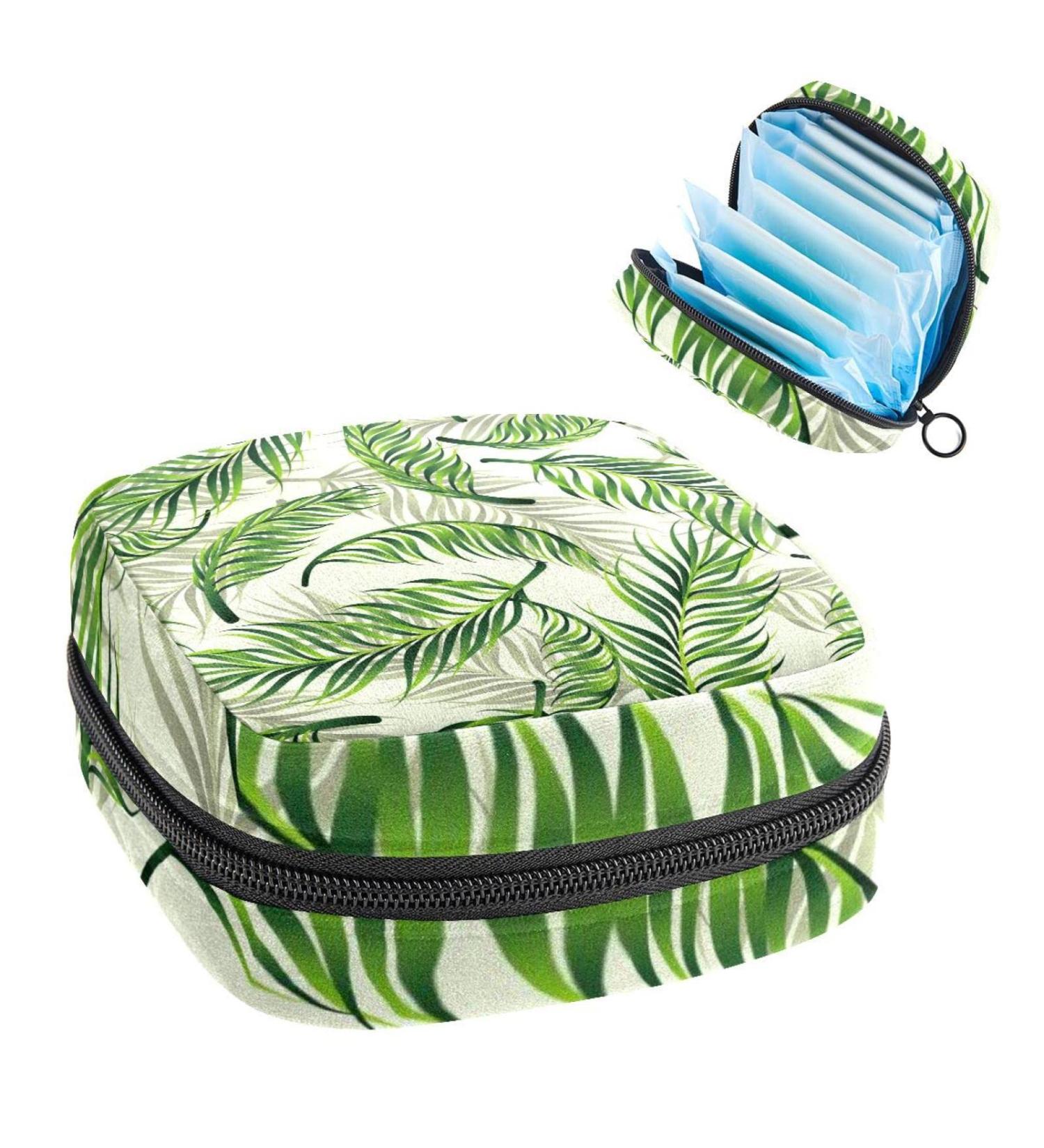 Womens Bonds Storage Pockets Stillpad Holder - Tropical Green Leaves Pattern Portable Period Kit | Feminine Product Bag for Women & Girls - Buy Online on GoSupps.com