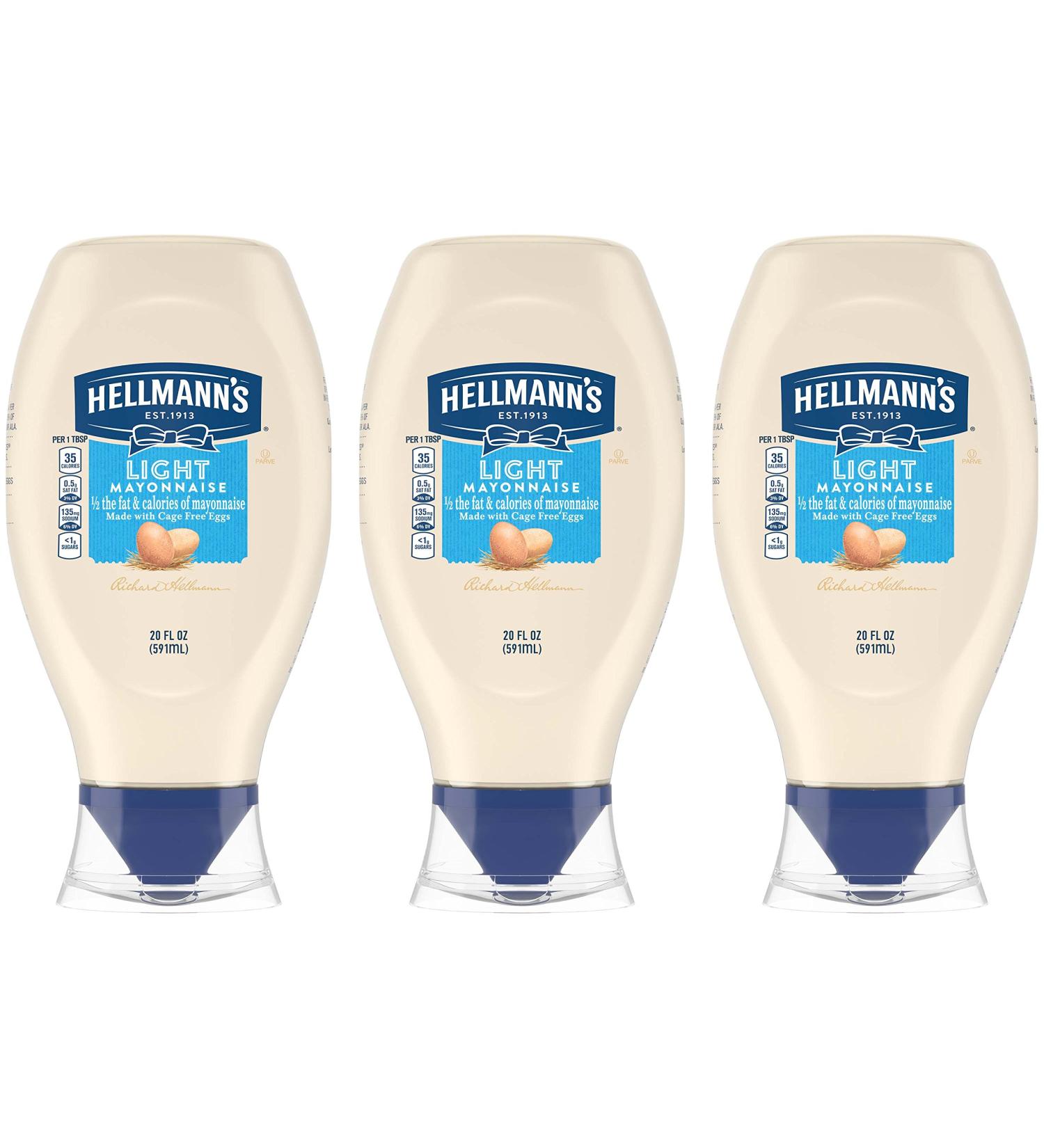 Hellmann's Light Mayonnaise 20 oz Squeeze Bottle - Made with Cage-Free Eggs - Pack of 3 - Buy Online on GoSupps.com