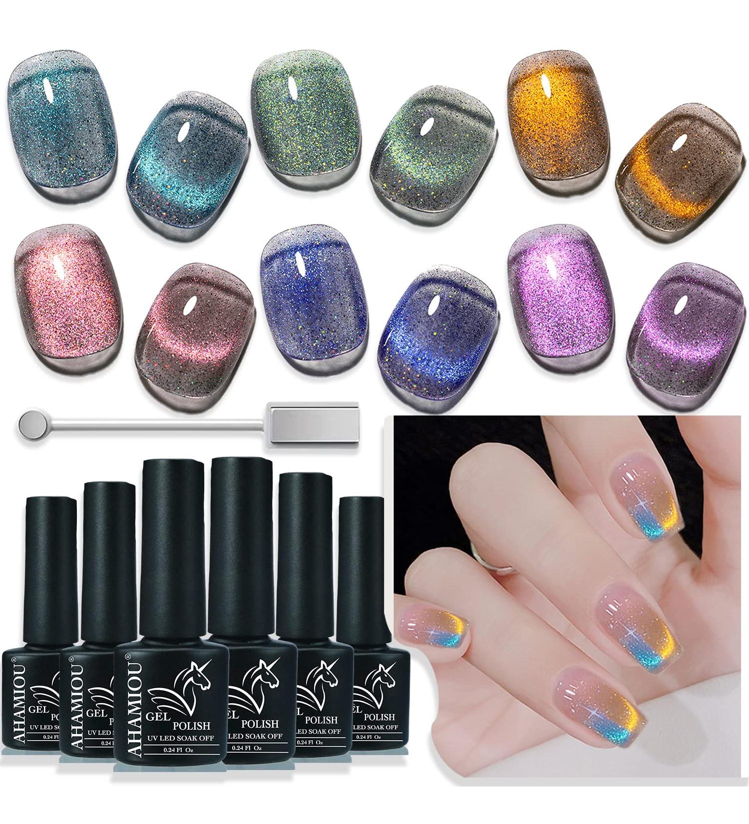 AHAMIOU Crystal Cat Eye Gel Polish Kit - 9D Holographic Magnetic Cats Eyes Nail Polish Set - Buy Online on GoSupps.com