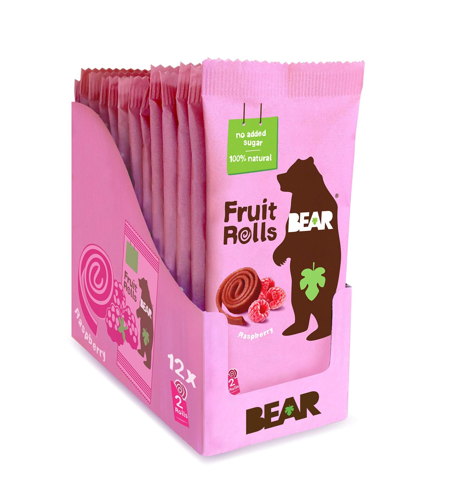BEAR Raspberry Real Fruit Snack Rolls - Gluten Free, Vegan, Non-GMO - 12 Pack | Healthy Snacks for Kids & Adults - Buy Online on GoSupps.com