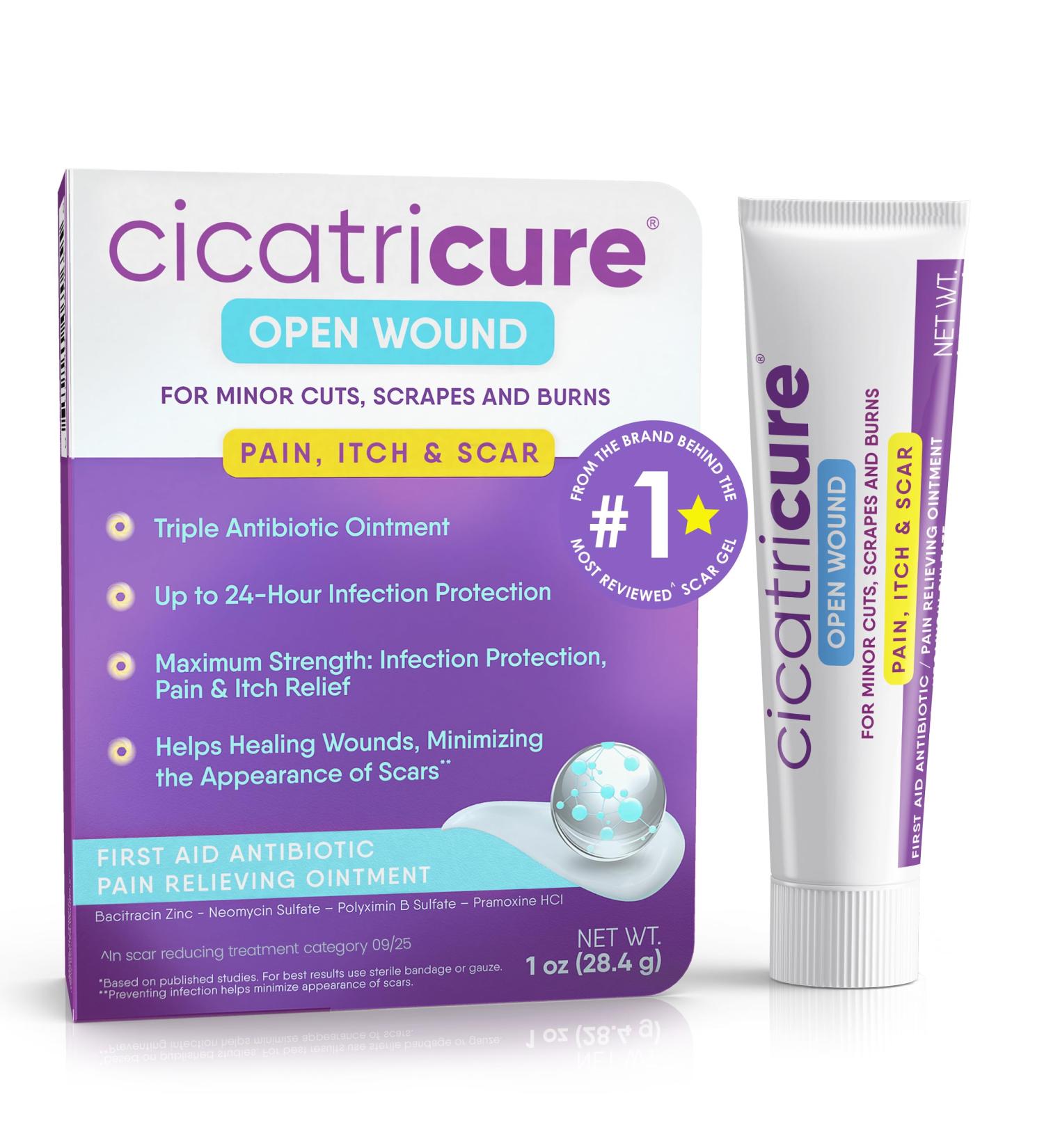 Cicatricure Triple Antibiotic Ointment with Pain Relief Bacitracin Antibiotic Ointment & Cream for Wound Care Healing Ointment for Cuts Burns Insect Bites First Aid Supplies Essential 1 oz 1 Ounce (Pack of 1) - Buy Online on GoSupps.com