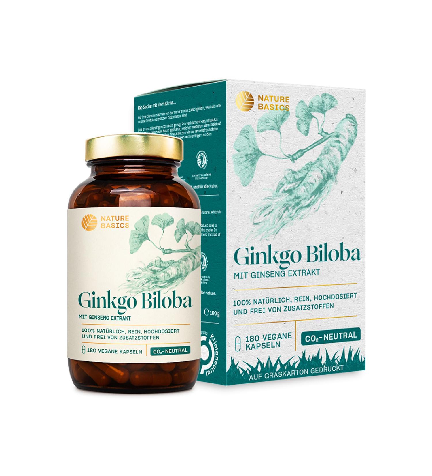 Natural Ginkgo Biloba 180 Capsules - 115mg Ginkgo & 40mg Ginseng | Vegan Certified & Sustainable Supplements - Buy Online on GoSupps.com