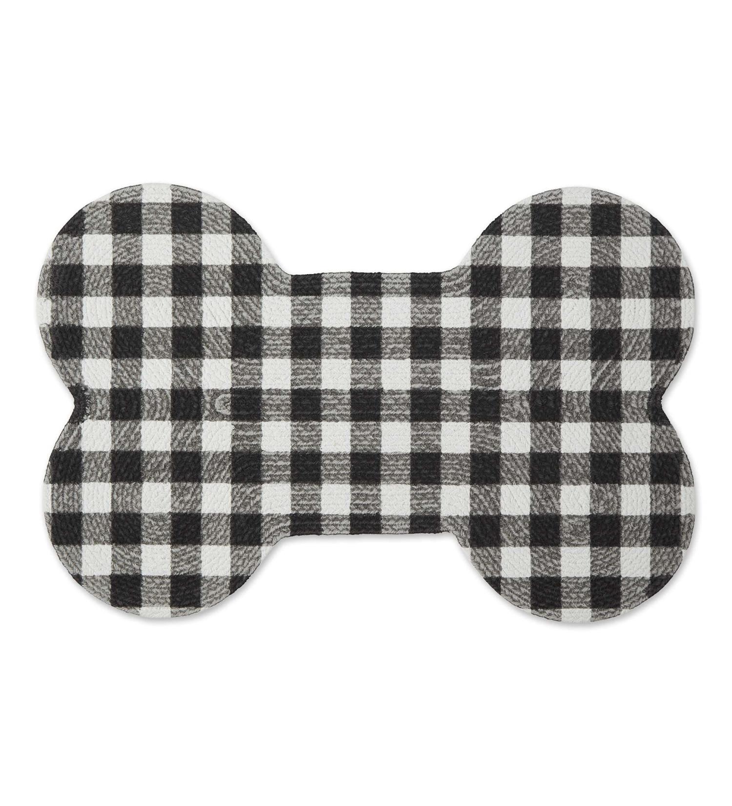 DII Braided Pet Mat Collection - 100% Cotton, Heart & Bone Shape, Navy Purrfect Black/White Buffalo Check - Buy Online on GoSupps.com