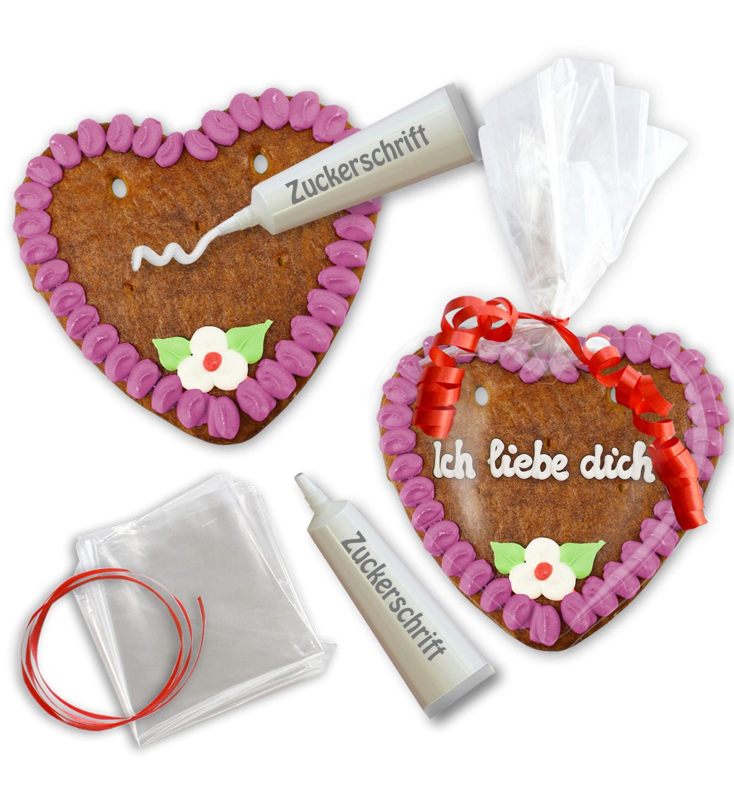 Gingerbread Heart Blanks for Custom Labeling - 15cm - Purple Edge | LEBKUCHEN WELT - Buy Online on GoSupps.com