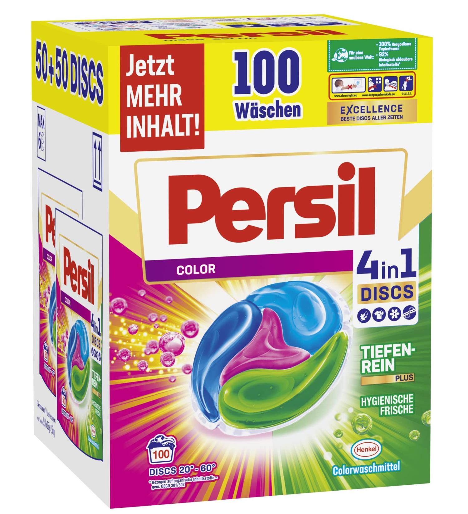 Buy Persil Color 4in1 Discs (100 Wash Loads) - Deep Clean Plus Technology Bright Colors & 92% Biodegradable Ingredients - International Shipping Available - Buy Online on GoSupps.com