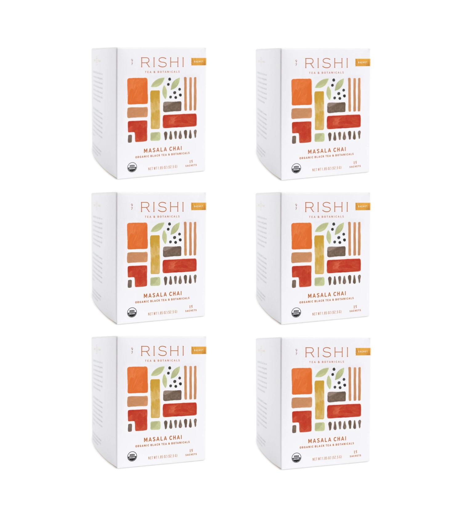 Rishi Tea Masala Chai Herbal Tea - Organic, Immune Support, Caffeinated Black Tea (Pack of 6, 15 Sachets) - Buy Online on GoSupps.com