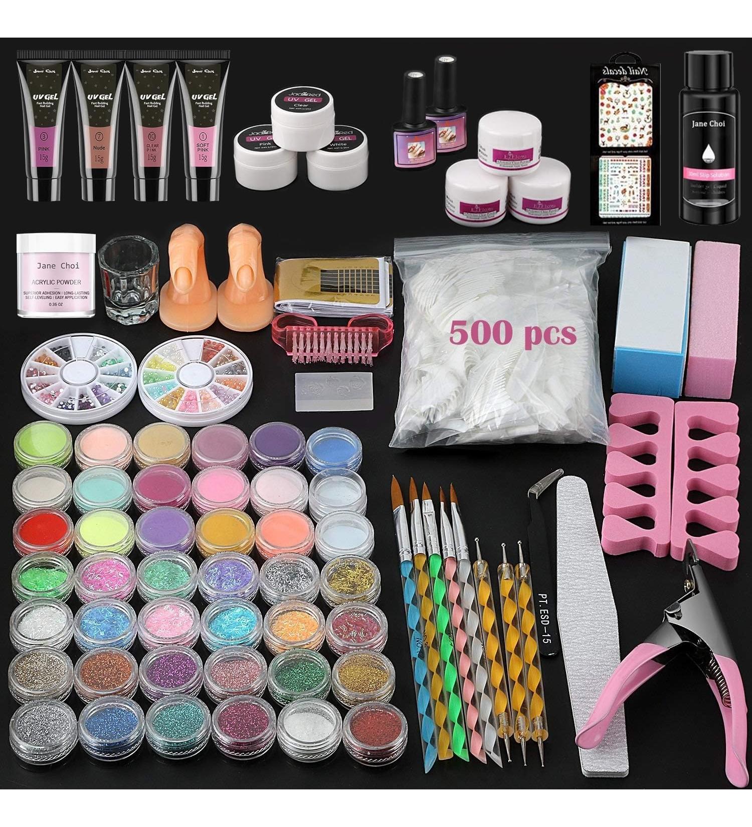 Acrylic Nail Kit for Beginners Gel Polish Kit with UV Lamp Acrylic Nail Set with Glitter Acrylic Powder Complete Starter Kit Acrylic Nail Supplies - Buy Online on GoSupps.com