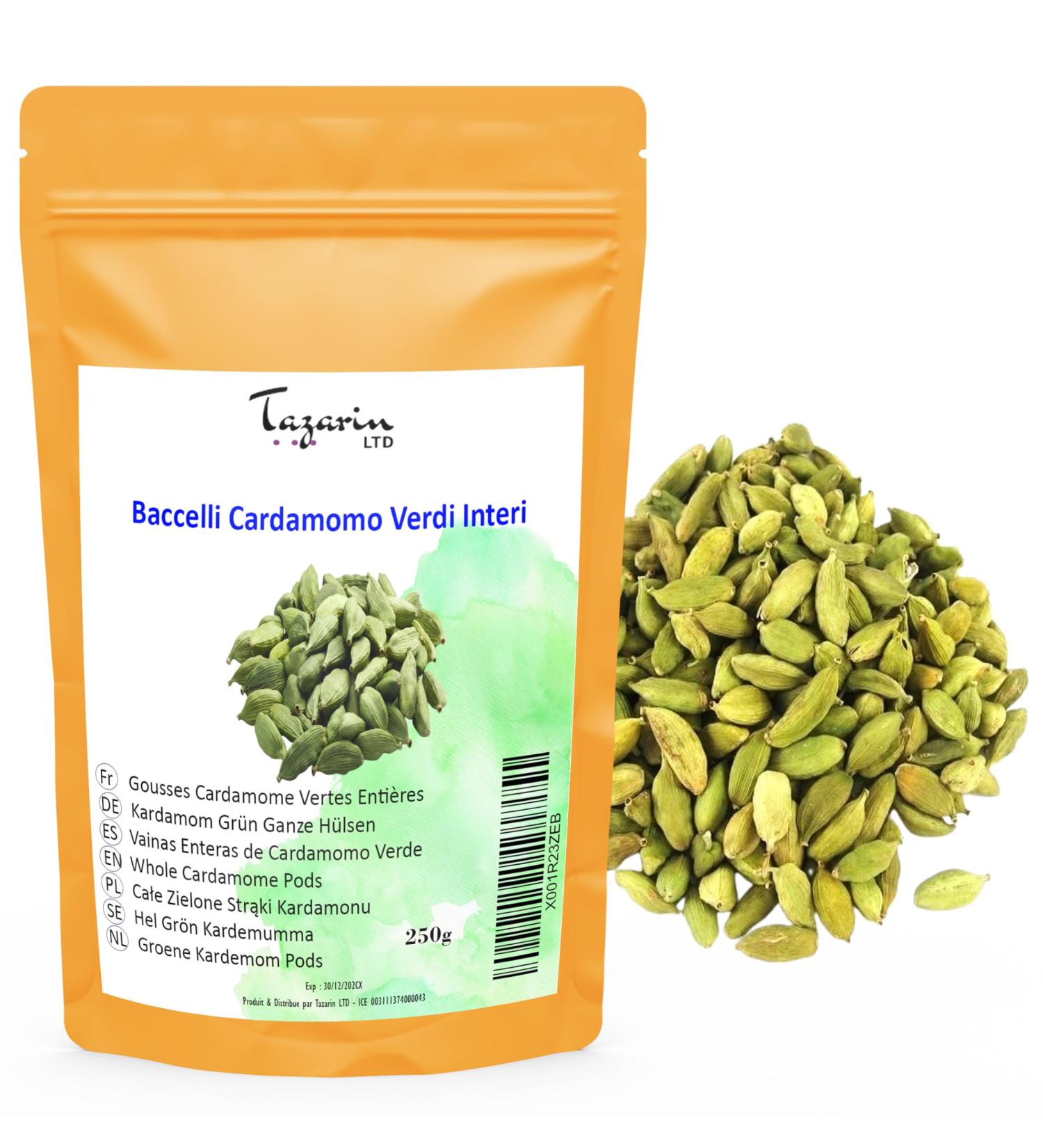 250g Cardamom Whole Pods - Green Cardamom Seeds - Intense Aroma & Taste - 100% Natural Pure and No Additives - TazarinLtd - Buy Online on GoSupps.com