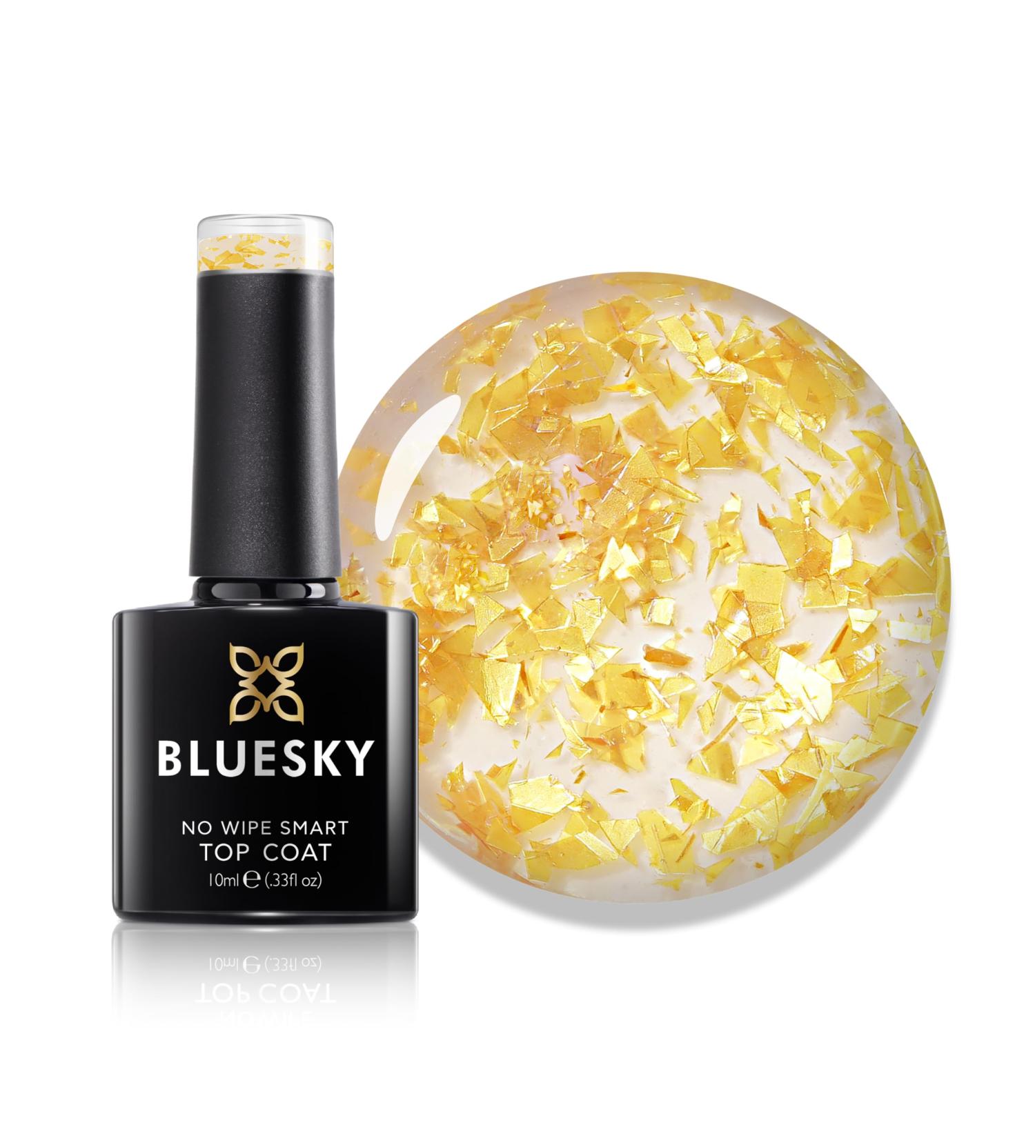Bluesky Golden Flake No Wipe Top Coat 10ml GLT01 Gold Leaf Gel Nail Polish for 21 Day Manicure Professional Salon& Home Use Requires Curing Under LED UV Nail Lamp - Buy Online on GoSupps.com