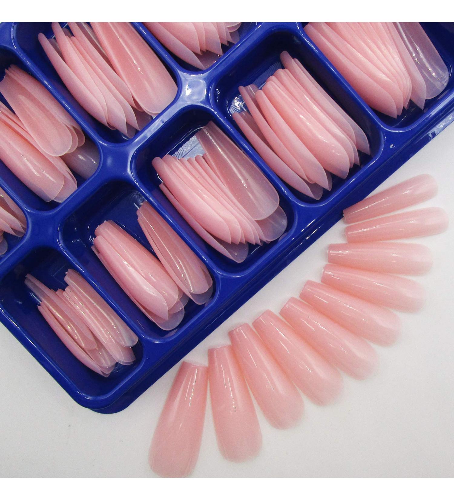 Nude Pink Long Coffin False Nails - 100pc Colored Acrylic Tips for Women & Girls | Press on Ballerina Shape Manicure DIY - Buy Online on GoSupps.com