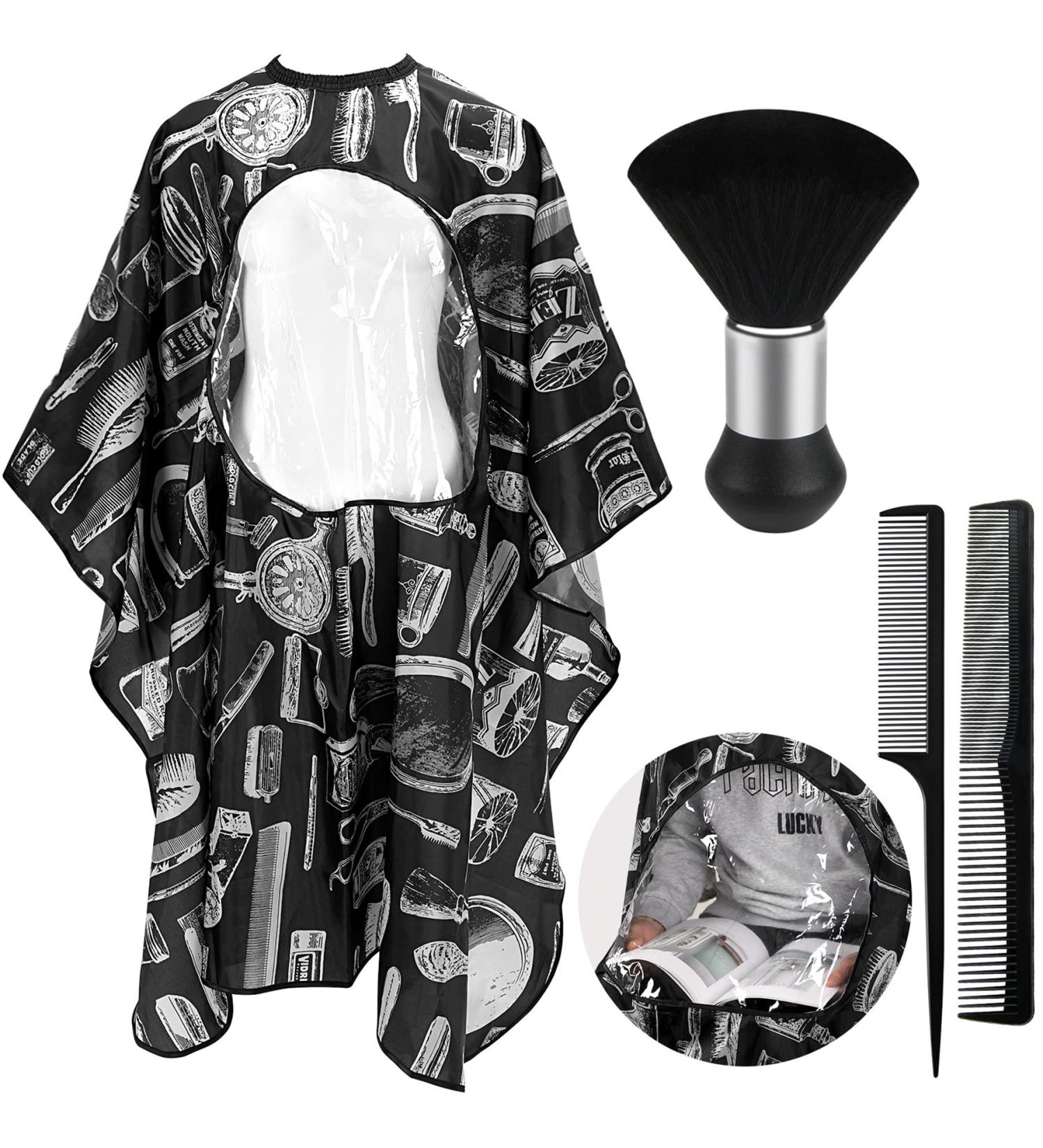 FEBSNOW Professional Barber Cape Waterproof Floral Hair Cutting Cape with Neck Duster & See-Through Window Ideal for International Shipping - Buy Online on GoSupps.com