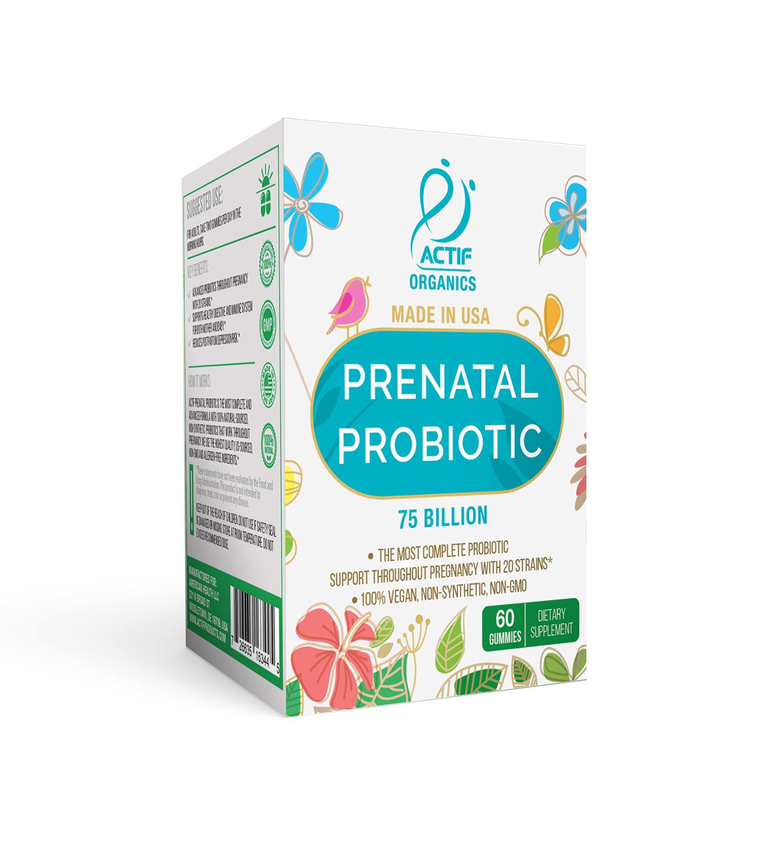 ACTIF Prenatal Probiotic Gummies 75B CFU 20 Strains - Immunity & Gut Support, Zero Nausea, USA Made - 60 Strawberry Flavored - Buy Online on GoSupps.com