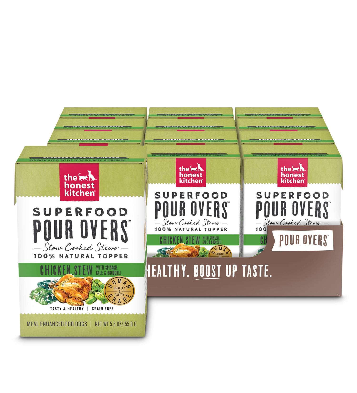 The Honest Kitchen Superfood Pour Overs Chicken Stew Dog Food Topper 5.5oz (Pack of 12) - Spinach, Kale & Broccoli - Buy Online on GoSupps.com