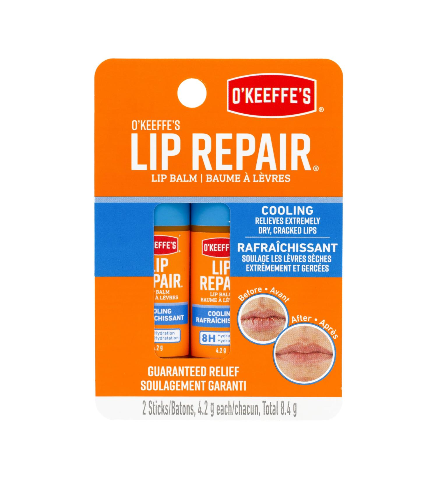 O'Keeffe's Cooling Relief Lip Repair Lip Balm for Dry Cracked Lips Instant Cooling Relief Seven Moisturizing Ingredients Sticks (Pack of 2) K1710402 - Buy Online on GoSupps.com