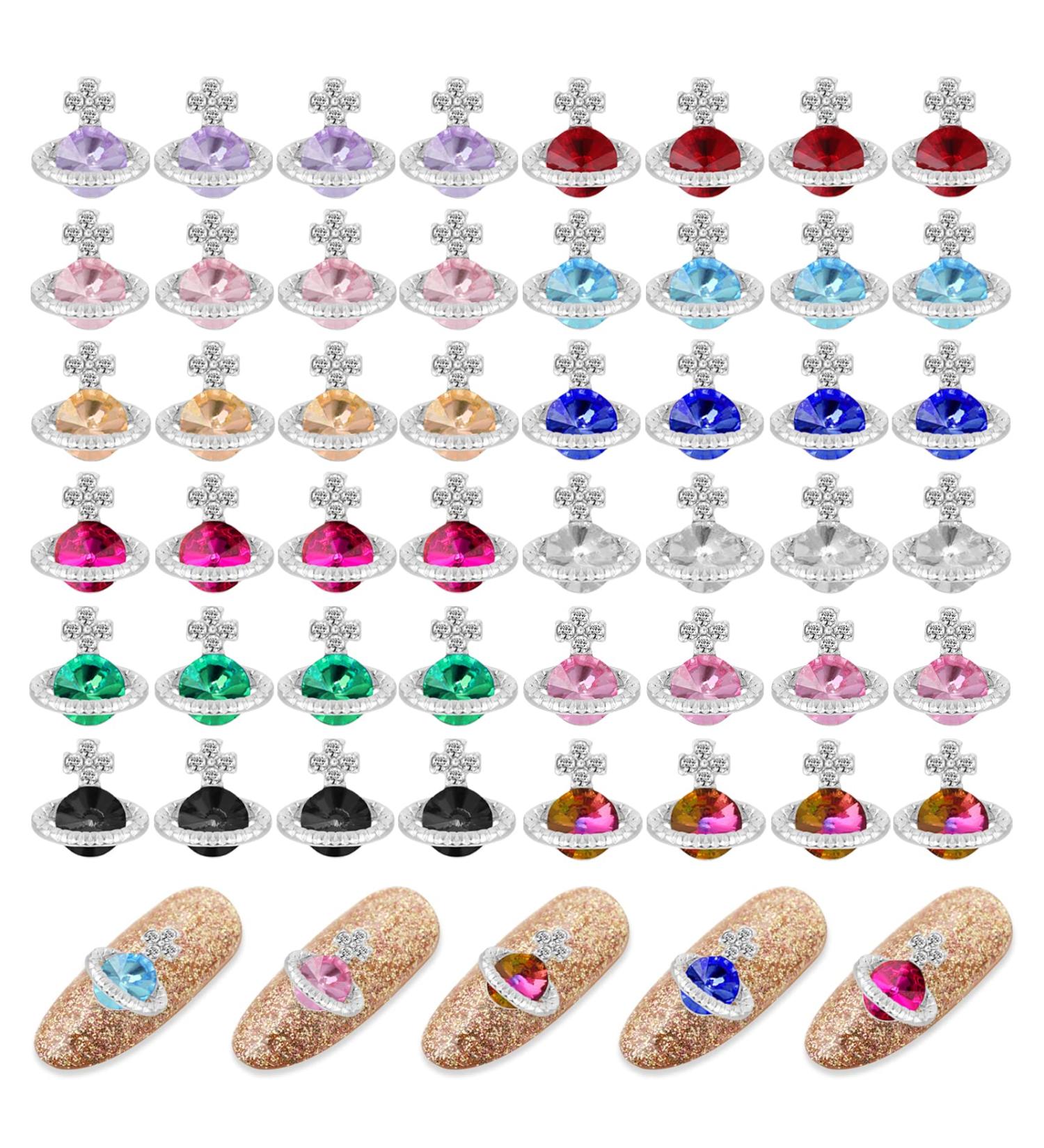 WLLHYF 48Pcs Planet Nail Rhinestones Charms Alloy Diamond Crystal Luxury Nail Charms 3D Shiny Saturn Shape Nail Art DIY Crafts Nail Art Accessories for Women Girls - Buy Online on GoSupps.com