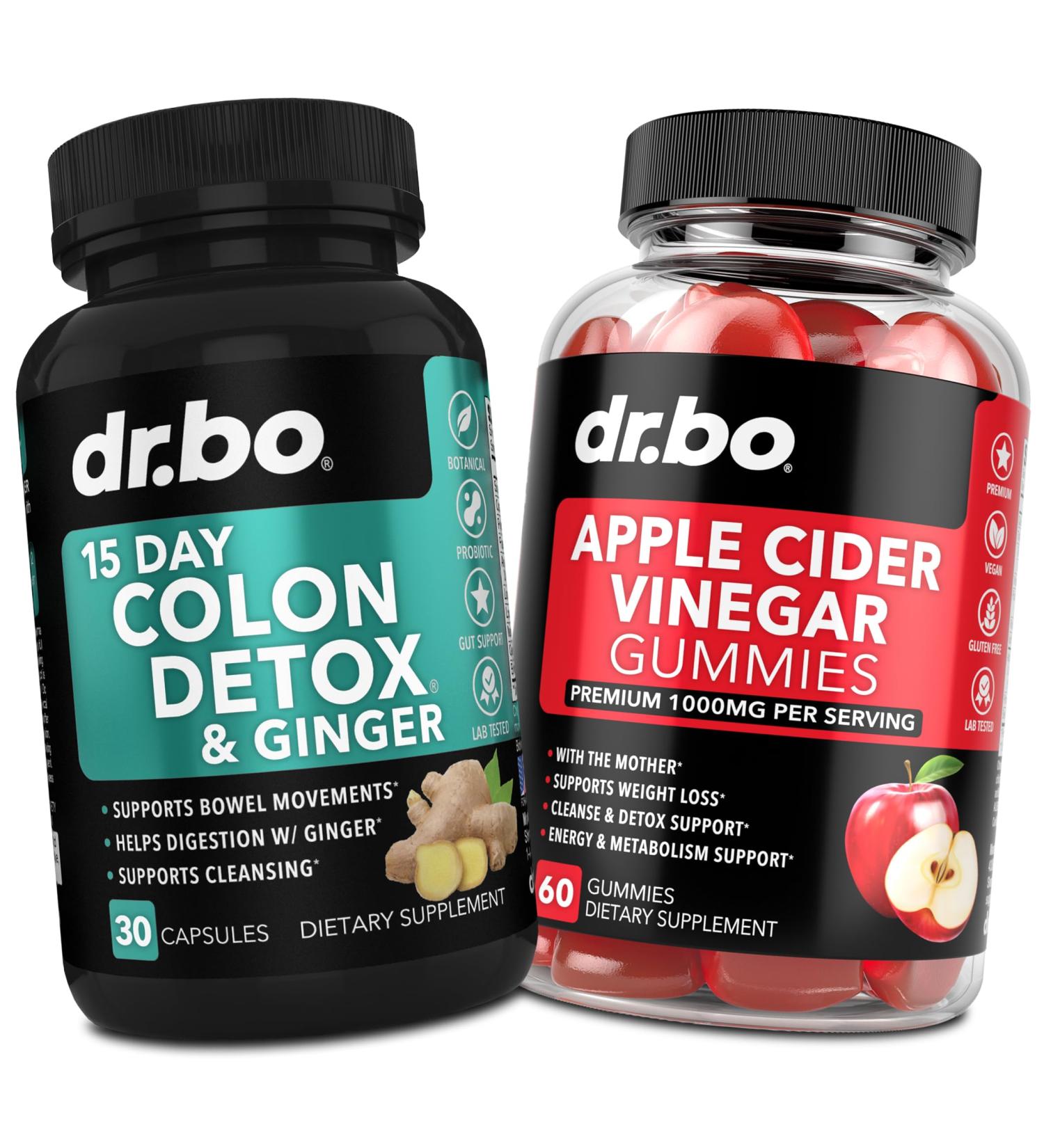 Colon Cleanser Detox & ACV Apple Cider Vinegar Gummies - 15 Day Colon Cleanse Pills with Ginger & ACV Gummies Supplements - Bowel Movement Supplements for Intestinal Stomach Bloating Gut Support - Buy Online on GoSupps.com