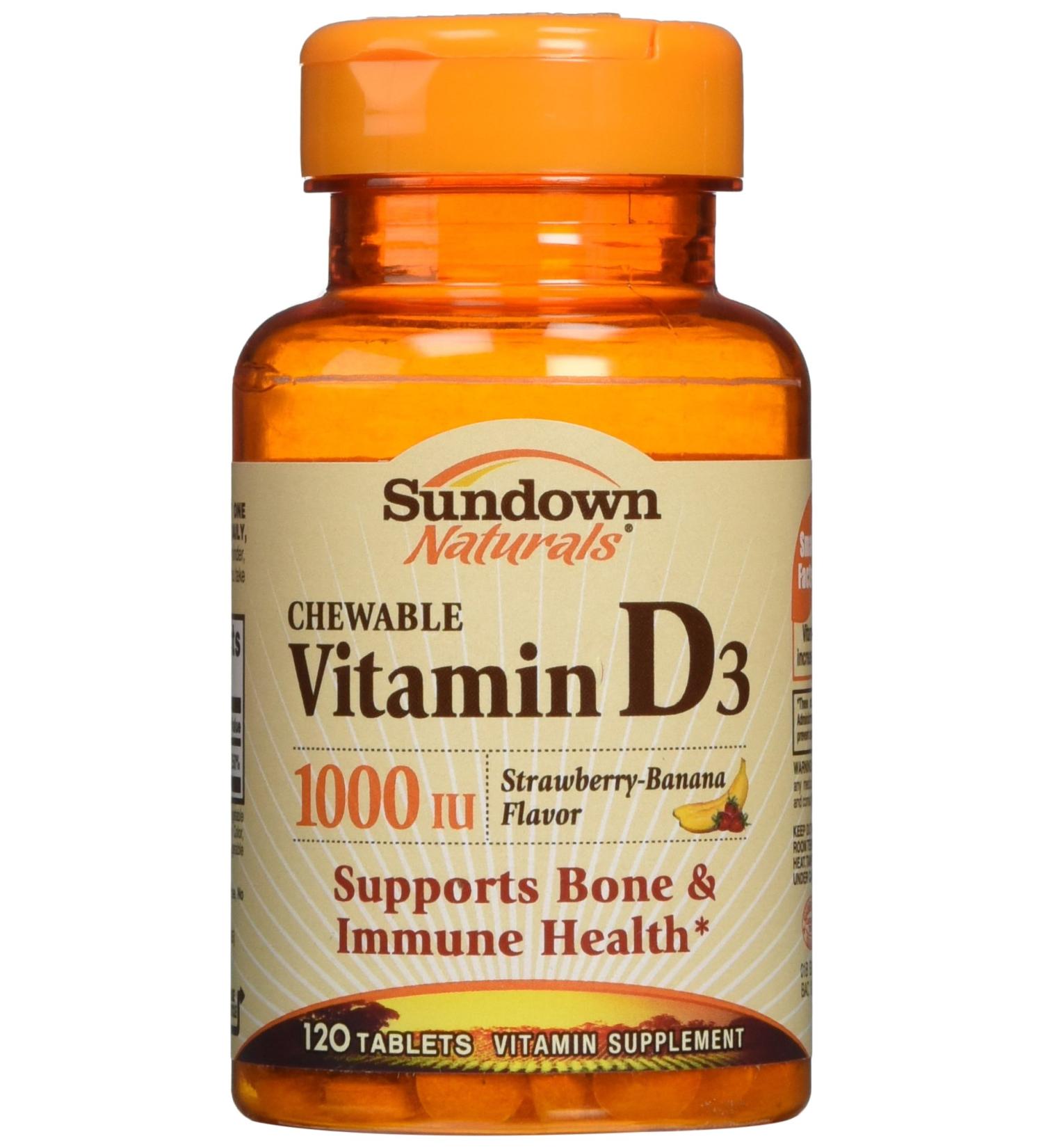 Sundown Naturals Chewable Vitamin D3 25mg - Strawberry-Banana Flavor - 120 Tablets - Buy Online on GoSupps.com