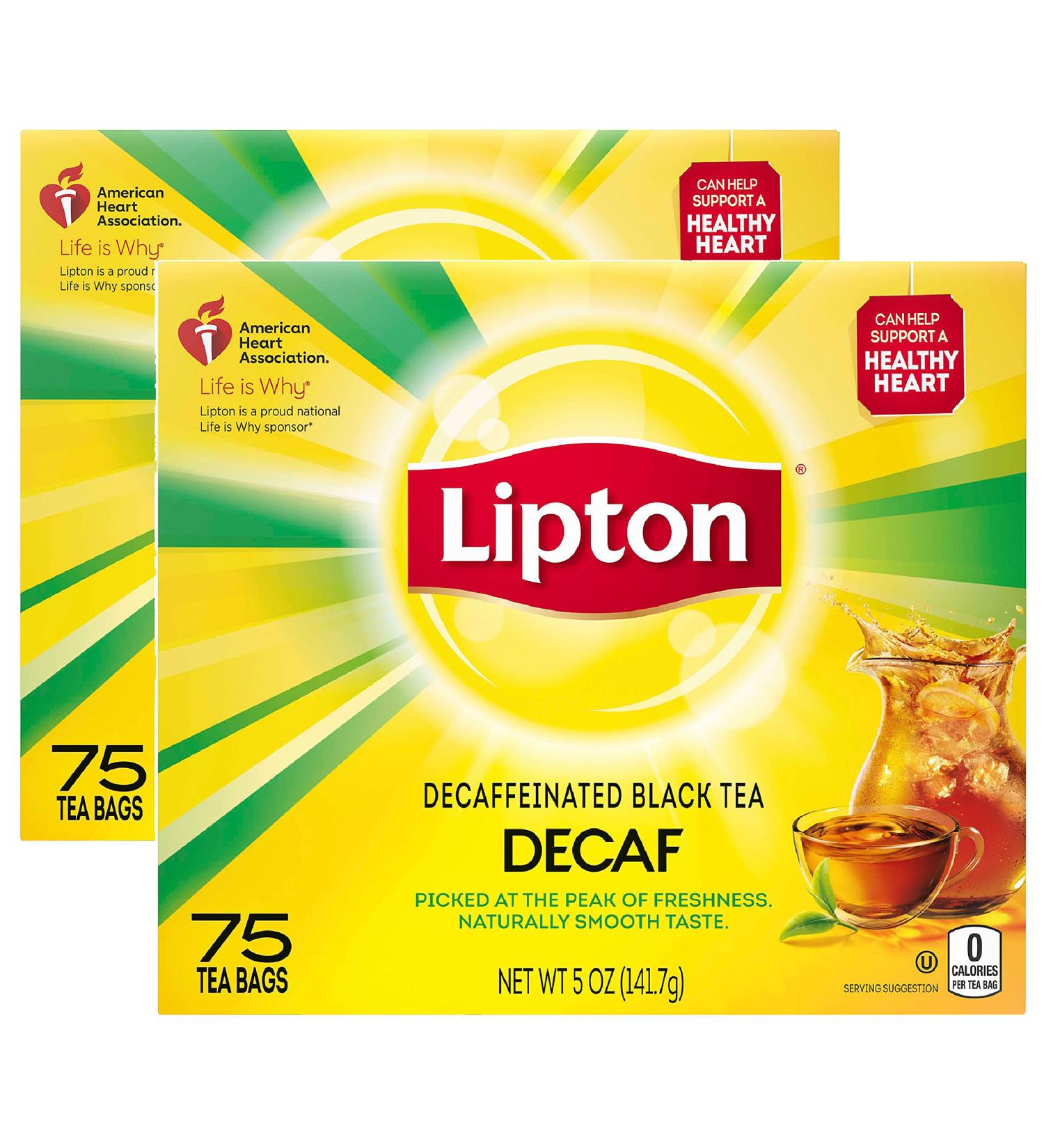 Lipton Decaf Black Tea Bags - 75 Count (Pack of 2) | Caffeine-Free, Made with Real Tea Leaves for a Delicious Beverage - Buy Online on GoSupps.com