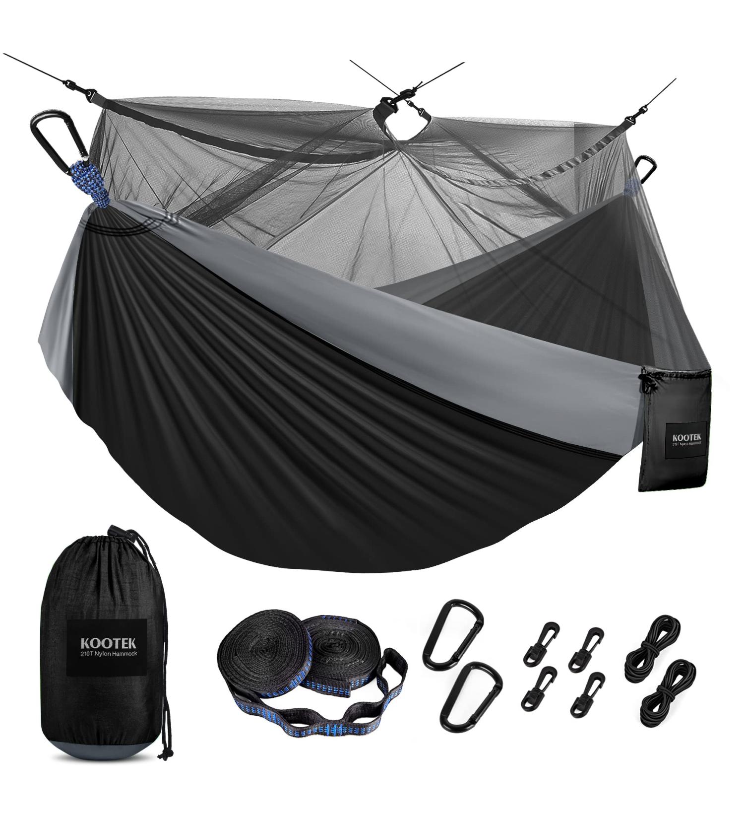 Kootek Camping Hammock with Net - Lightweight Double & Single Portable Hammocks for Outdoor Adventures - Black & Grey - Buy Online on GoSupps.com