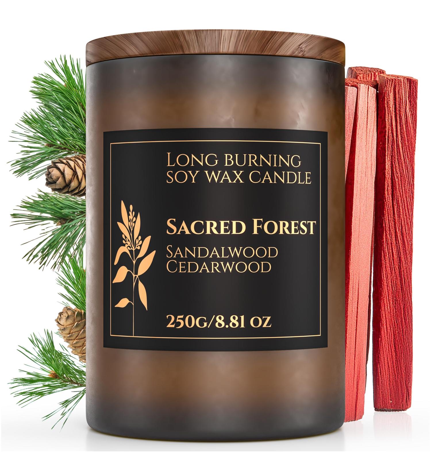 Sacred Forest Cedar & Sandalwood Candle | Relaxing Aromatherapy | 60H Burn Time | Essential Oil Infused | Natural Soy 8.81 Oz | International Shipping - Buy Online on GoSupps.com