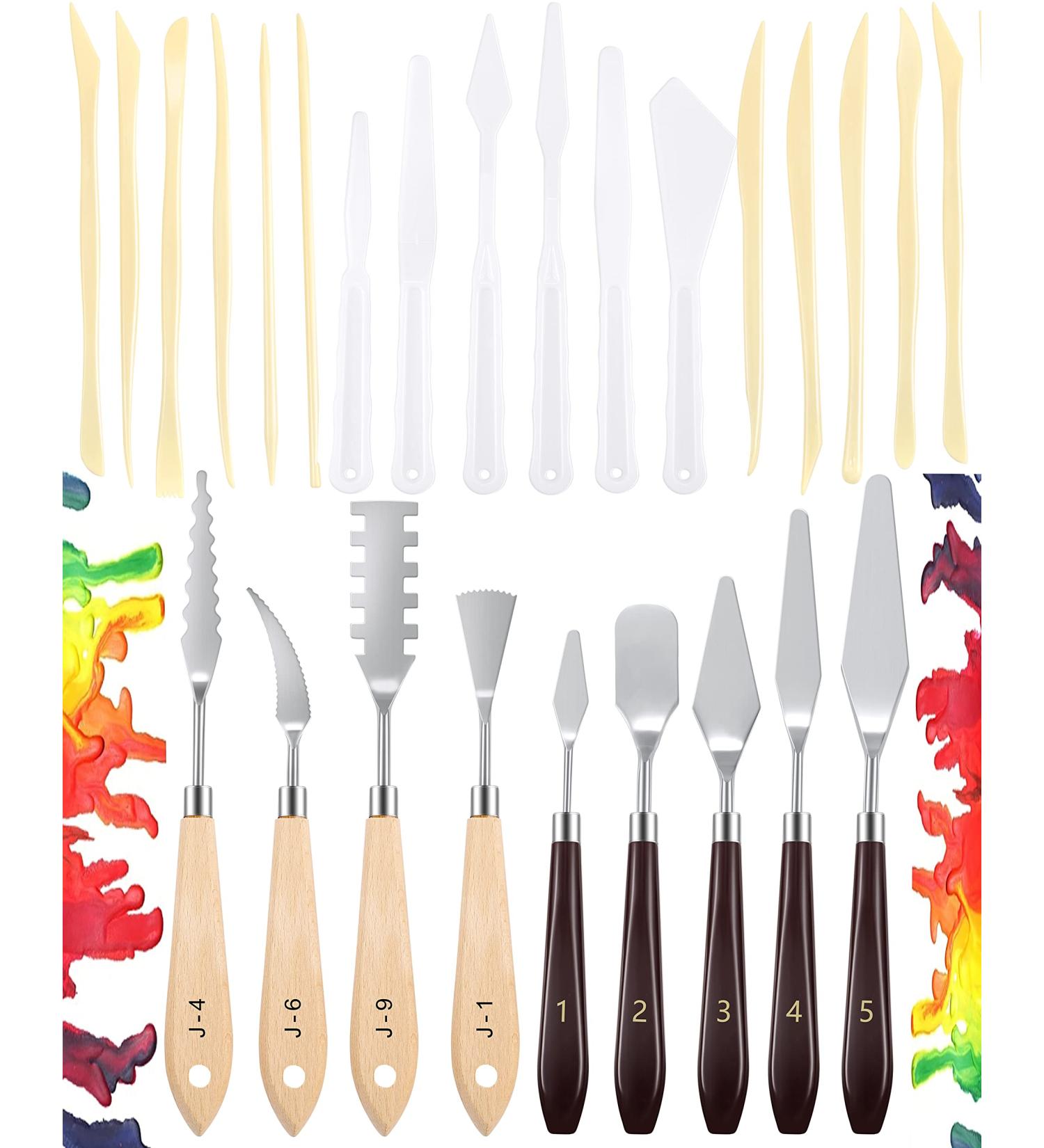 25PCS Painting Knives Set  Painting Knife Stainless Steel Palette Knife Metal Knife Wooden Handle Plastic Palette Knife Set-Knives - Buy Online on GoSupps.com