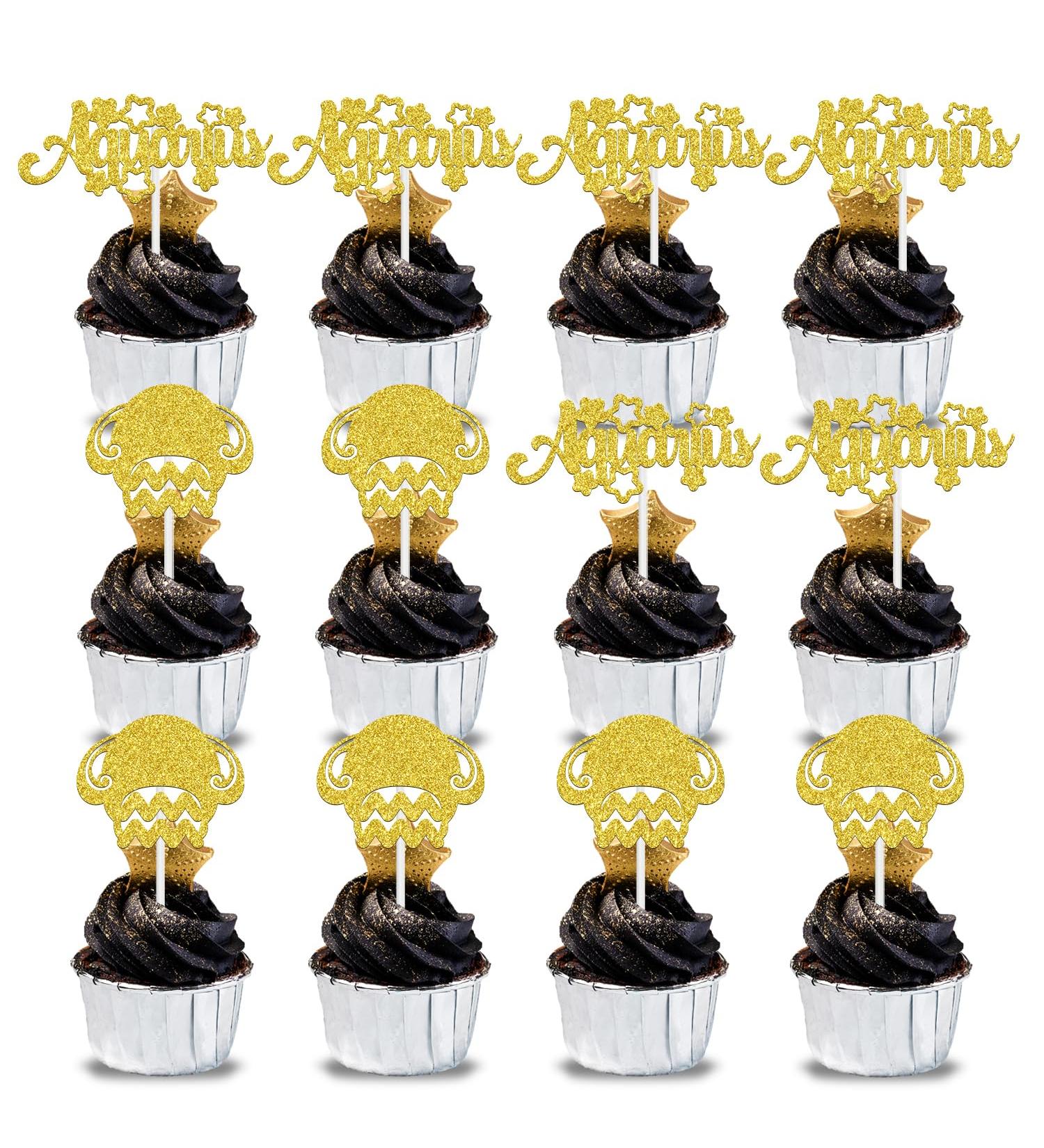 12Pcs Aquarius Cupcake Topper Big Aquarius Energy/Capricorn Season 12 Constellation January/Febuary Birthday Cupcake Decoration Horoscope Astrology Birthday Party Supplies Gold Glitter - Buy Online on GoSupps.com