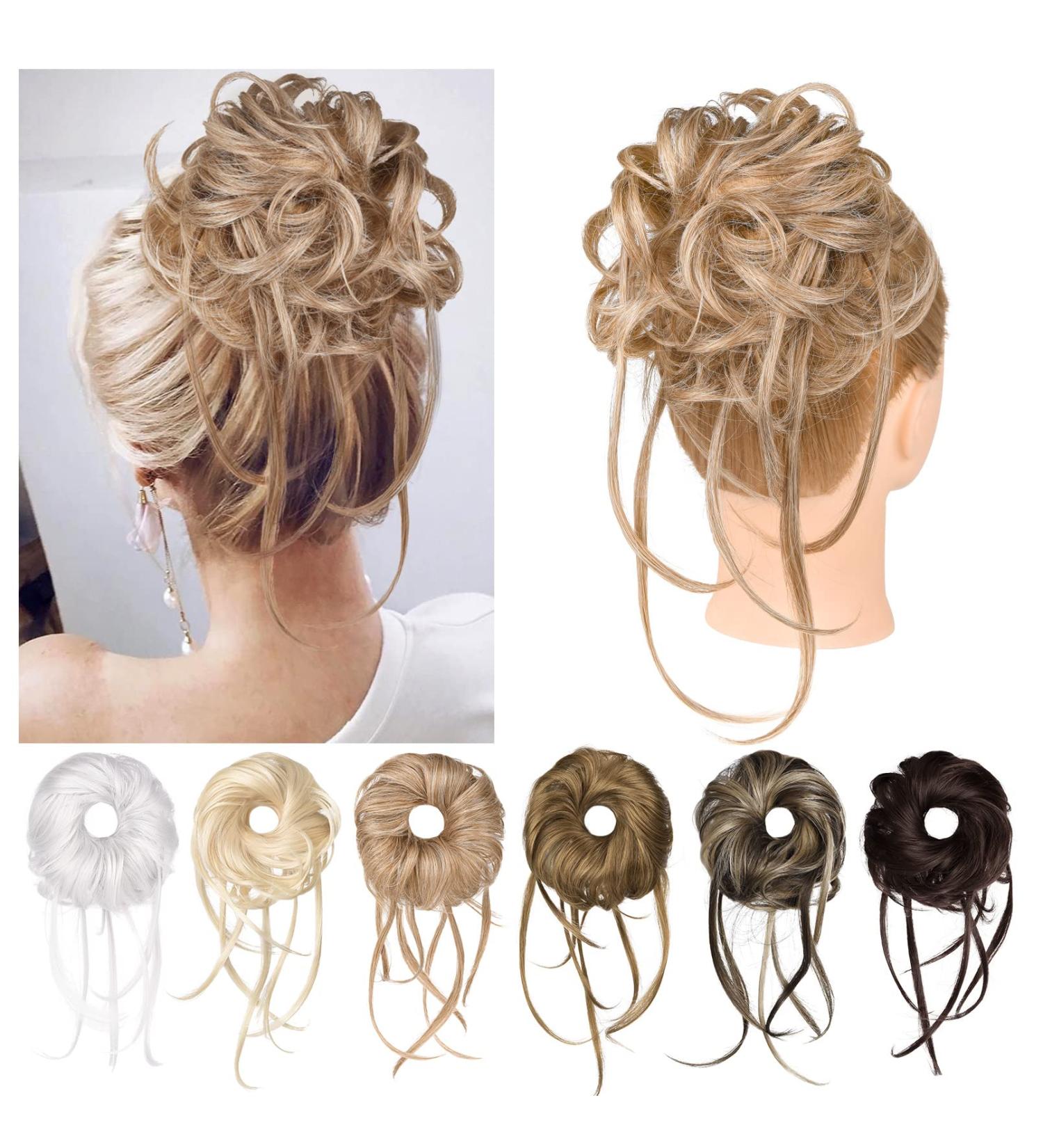 REECHO Super Long Messy Bun Hair Piece in Dark Ash Blonde - Curly Wavy Updo Hair Extensions Scrunchie for Women and Girls - Buy Online on GoSupps.com
