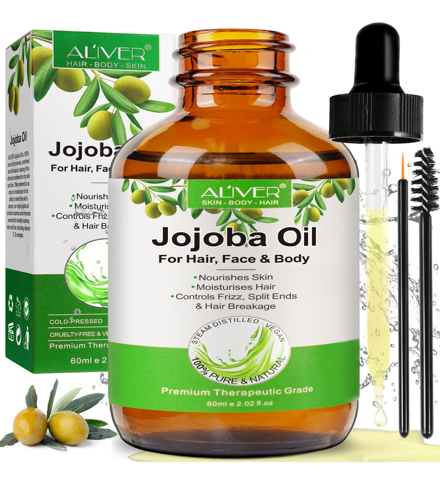 Organic Jojoba Oil for Hair Growth, Scalp Nourishment, Anti-Breakage, Anti-Loss, Anti-Dandruff - Cold Pressed Unrefined Formula - Buy Online on GoSupps.com