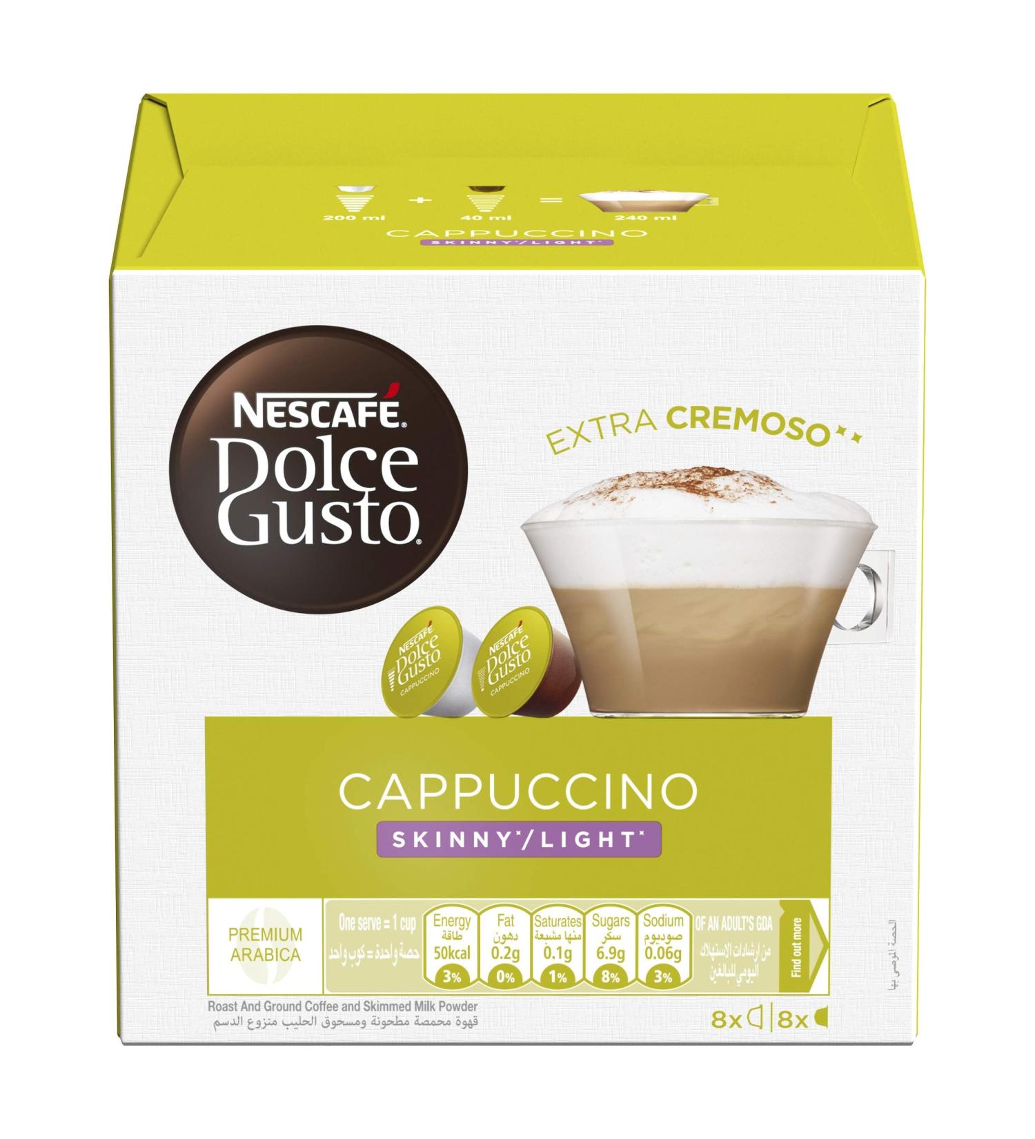 Nescafe Nescaf Dolce Gusto Cappuccino Skinny & Light Coffee Pods 8 Drinks 161 g