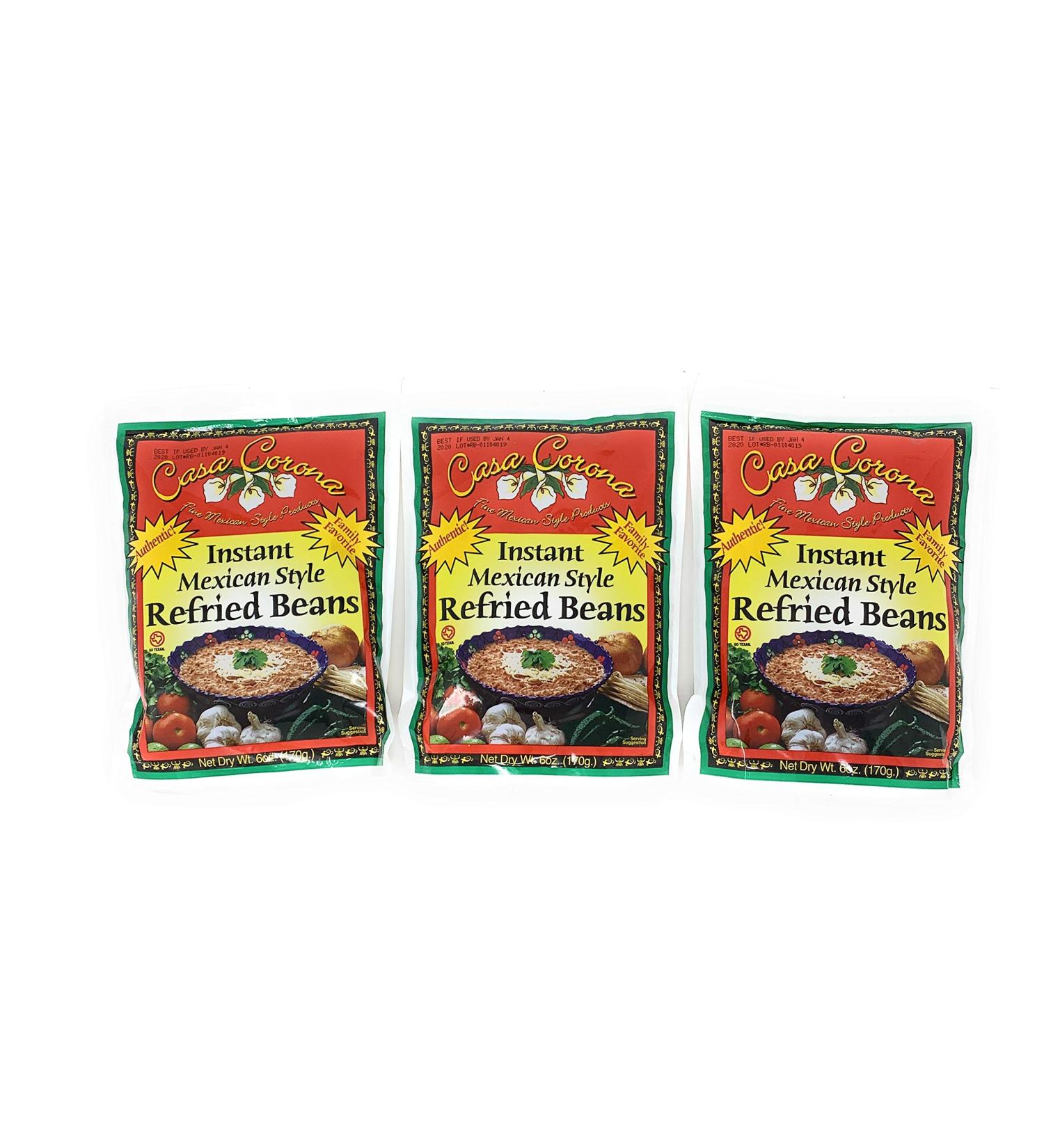 Casa Corona Refried Beans - Instant Mexican Style Refried Pinto Beans - 3 Bags - 6 Oz Each