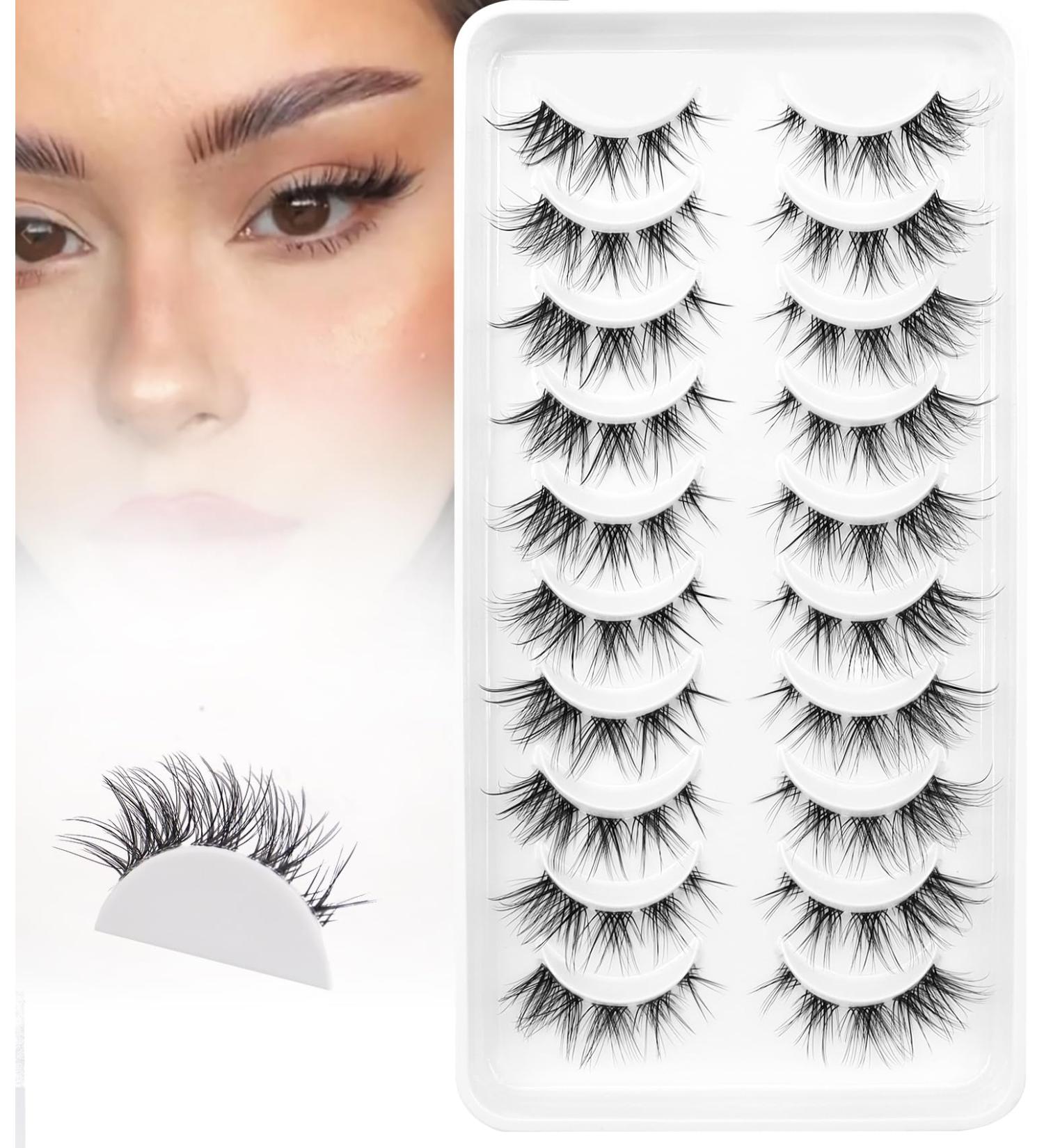 Veleasha Fluffy Wispy Faux Mink Eyelashes - 10 Pairs Criss-Cross False Lashes for Fox Eye Look | International Shipping Available - Buy Online on GoSupps.com
