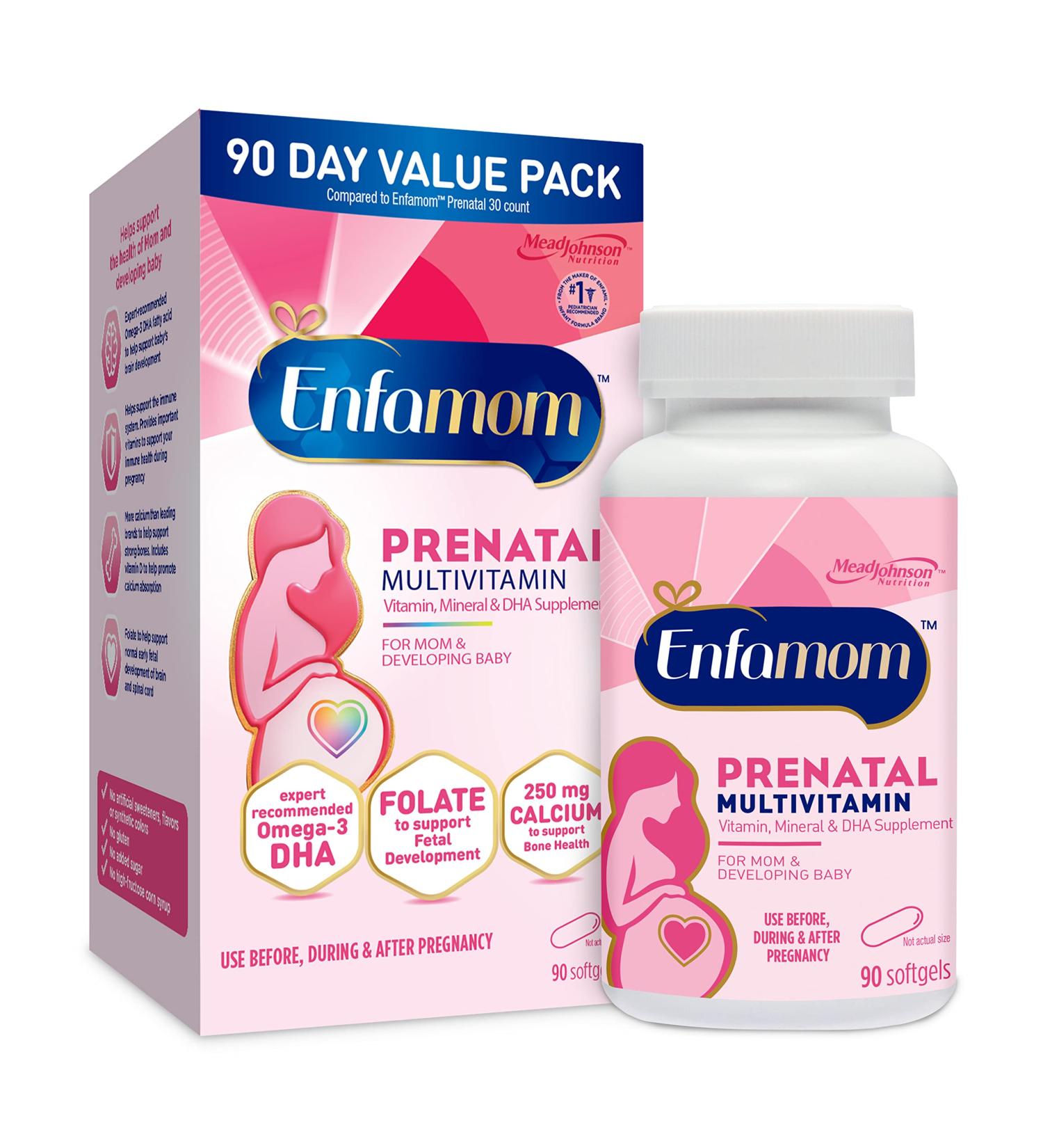 Enfamil Enfamom Prenatal Vitamin & Mineral Supplement with Calcium, Vitamin D, Vitamin C, Omega 3 DHA - 90 Softgels - Buy Online on GoSupps.com