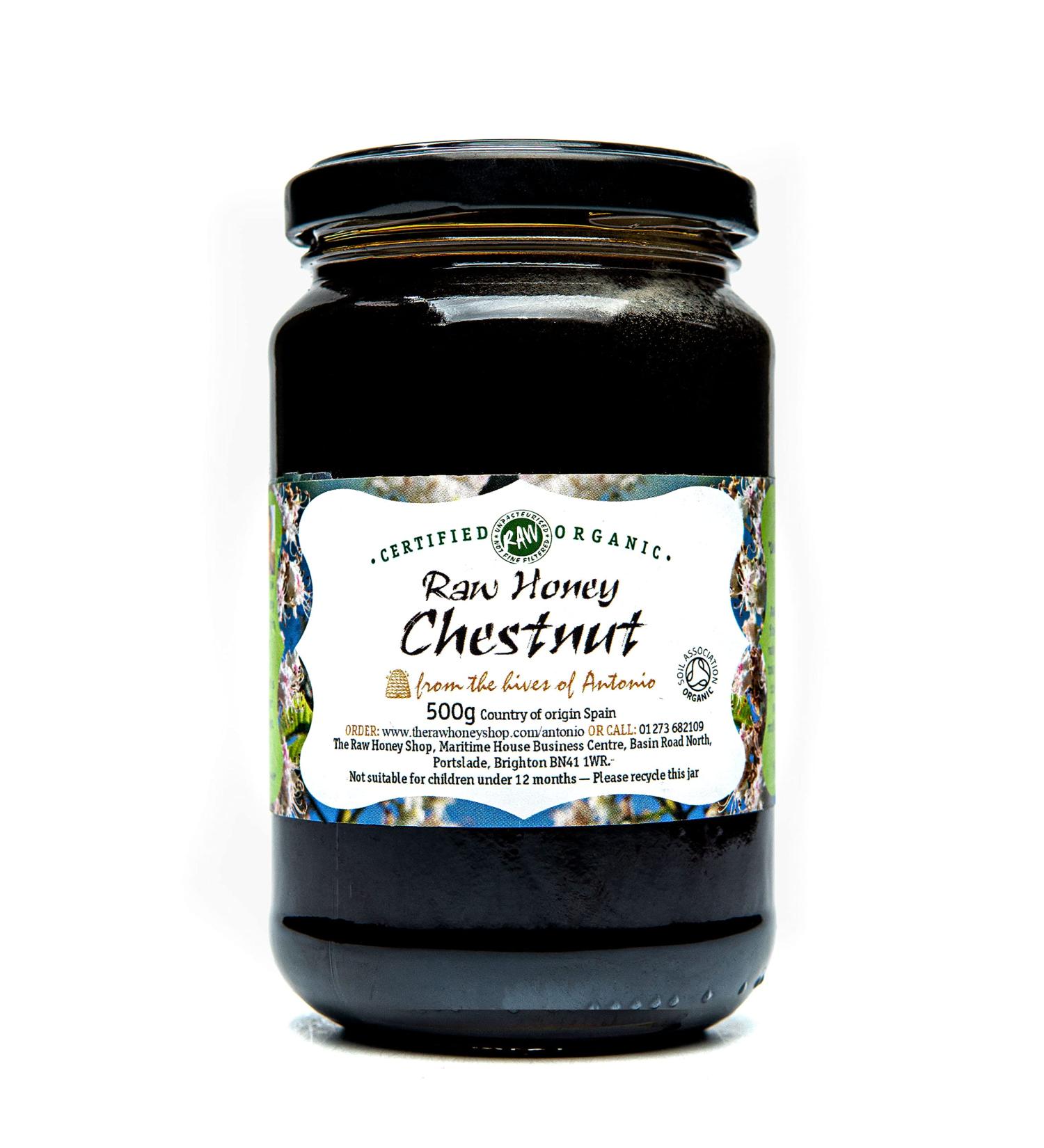 Antonio's Raw Certified Organic Chestnut Honey | Antioxidant & Mineral Rich | Unpasteurised | Single Origin - 500g - Buy Online on GoSupps.com