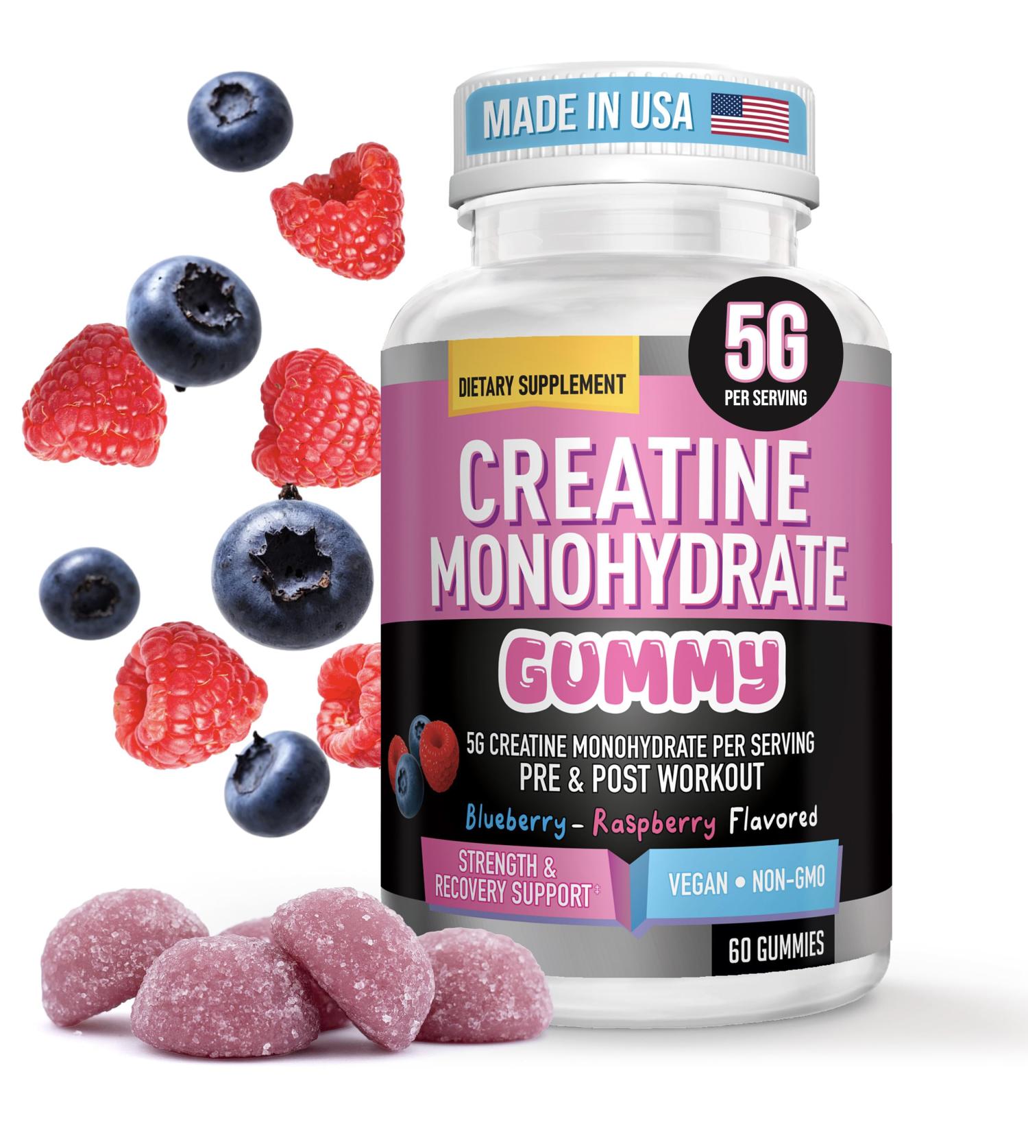 Helix Heal Creatine Monohydrate Gummies - 5g per Serving Vegan Non-GMO Strength Power & Recovery Support No Scoops or Mess Pre & Post Workout 60 Count Blue Raspberry Flavor - Buy Online on GoSupps.com