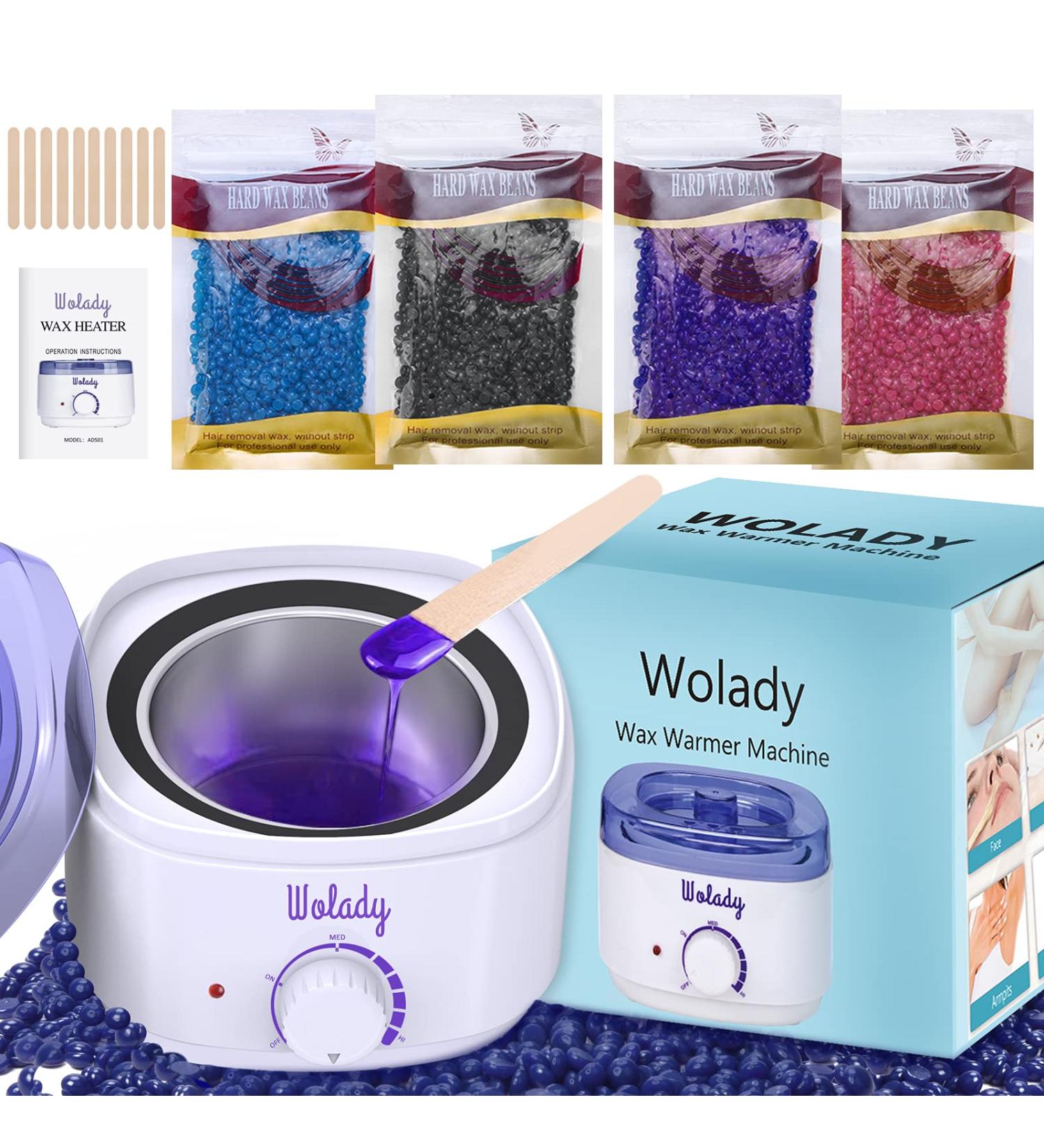 Wolady Electric Wax Warmer Kit with 4 Bags Wax Beans - Hair Removal for Face, Body, Arms, Legs (Blue) - Buy Online on GoSupps.com