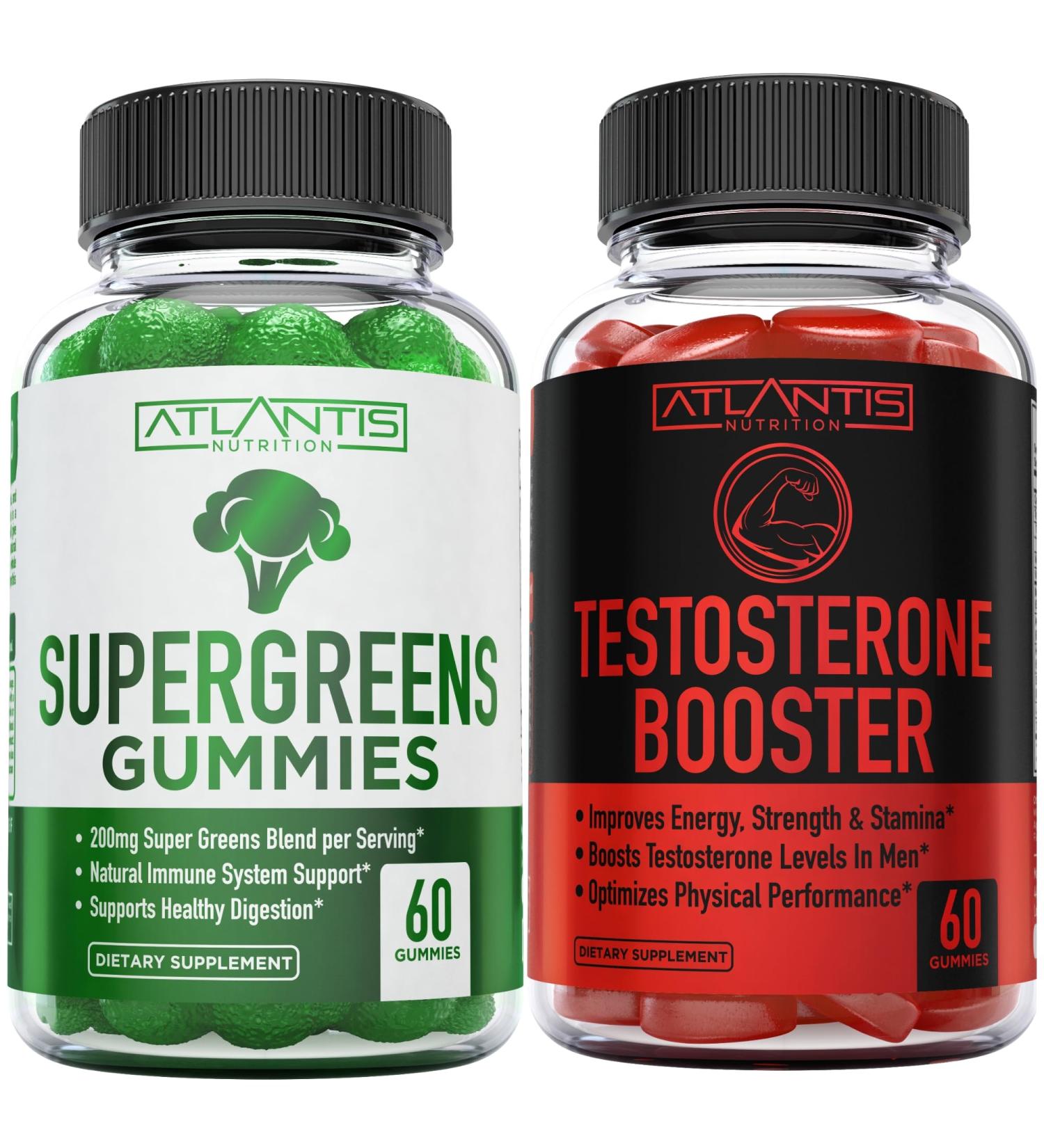 Atlantis Nutrition Supergreens 60 Gummies + Testosterone Booster 2-Pack (120 Gummies) - Buy Online on GoSupps.com