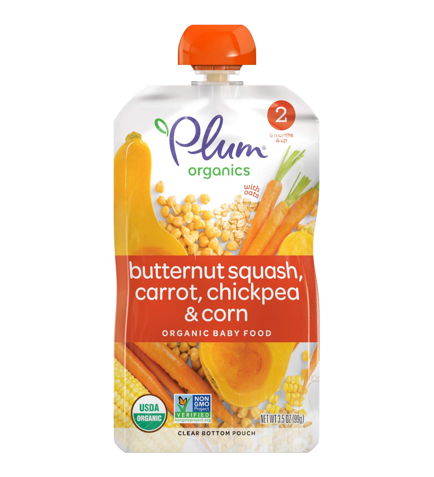 Plum Organics Stage 2 Baby Food Pouch - Butternut Squash, Carrot, Chickpea & Corn | 6 Pack, 3.5 oz | Organic Purees for Babies & Toddlers - Buy Online on GoSupps.com