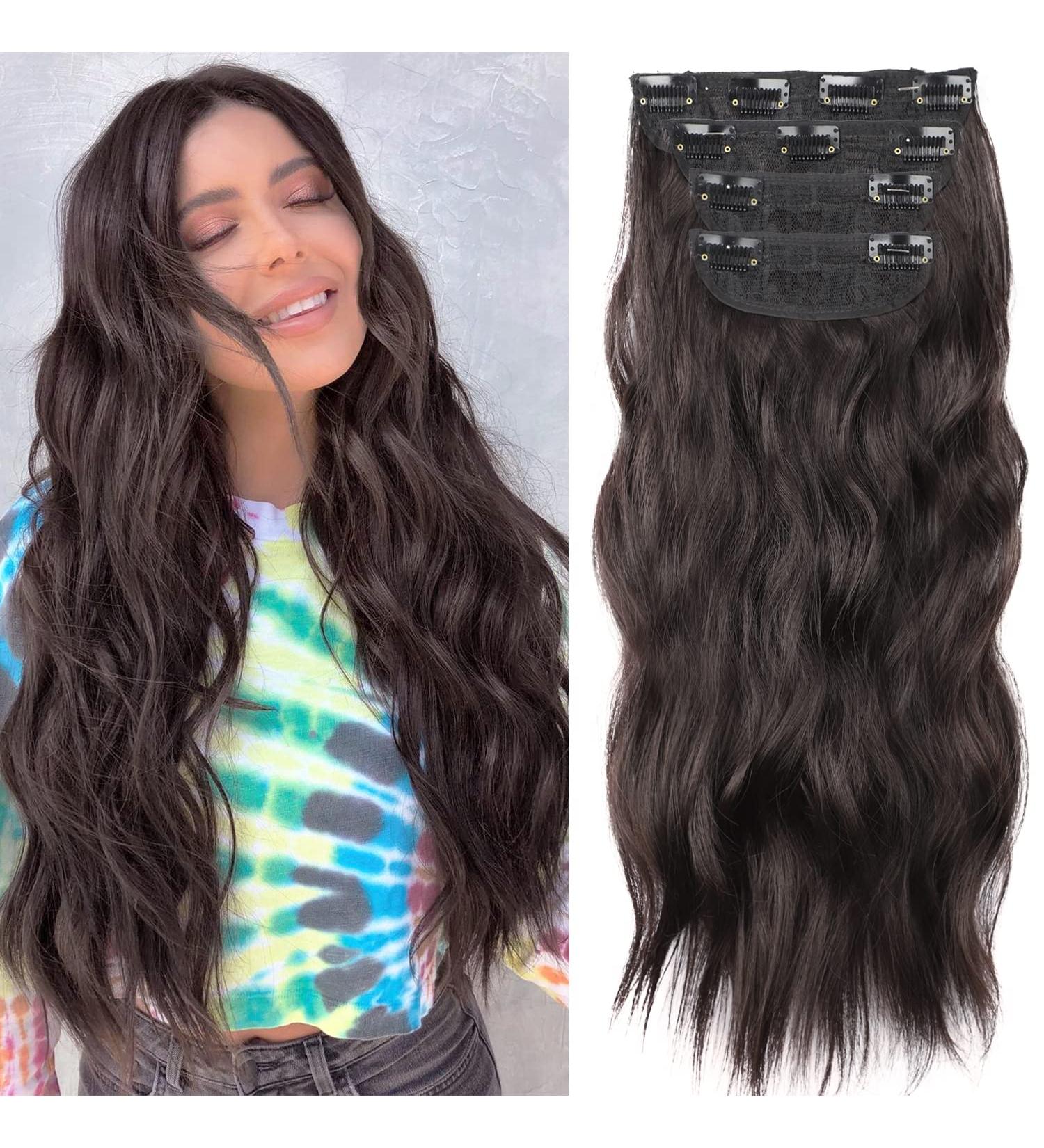 Clip-In Hair Extensions Natural Black Like Real Hair 4 Kit 11 Clips for Women Complete Hair Extensions Long Curls Synthetic Hair Extension Braid 50 cm 2# VD115BK - Buy Online on GoSupps.com