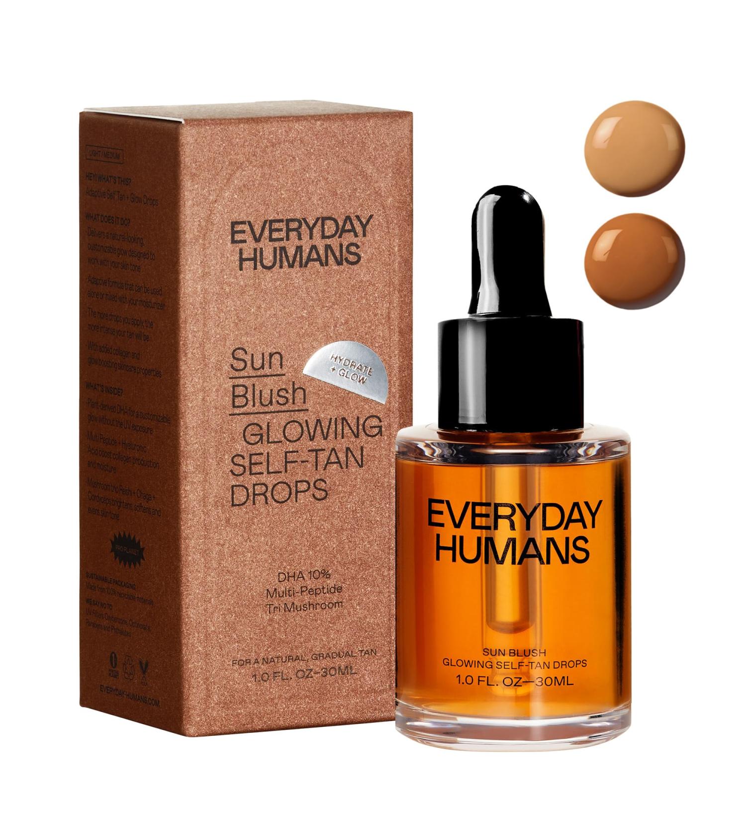 Sun Blush Glowing Self Tanning Drops - Australian Made | Natural Gradual Tanner for Face & Body | Fragrance Free | Medium to Dark | Everyday Humans - Buy Online on GoSupps.com
