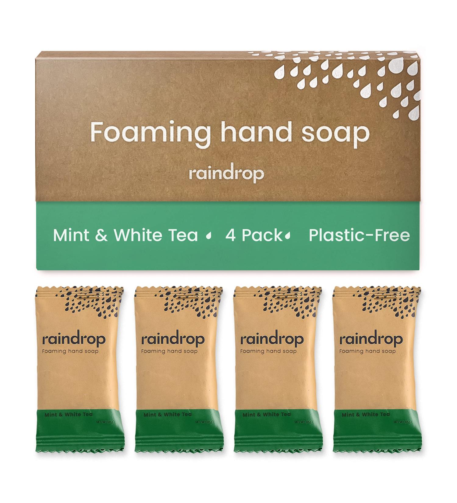 Raindrop 4-Pack Plastic-Free Foaming Hand Soap Refills - Mint & White Tea - Buy Online on GoSupps.com