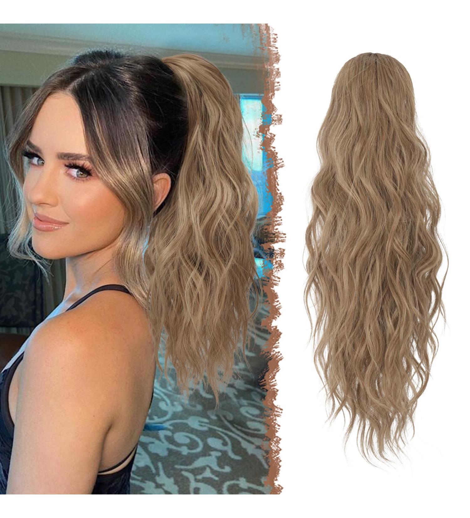 FESHFEN 18 Light Brown Mix Natural Blonde Ponytail Extension - Curly Wavy Synthetic Hair Piece for Women - Buy Online on GoSupps.com